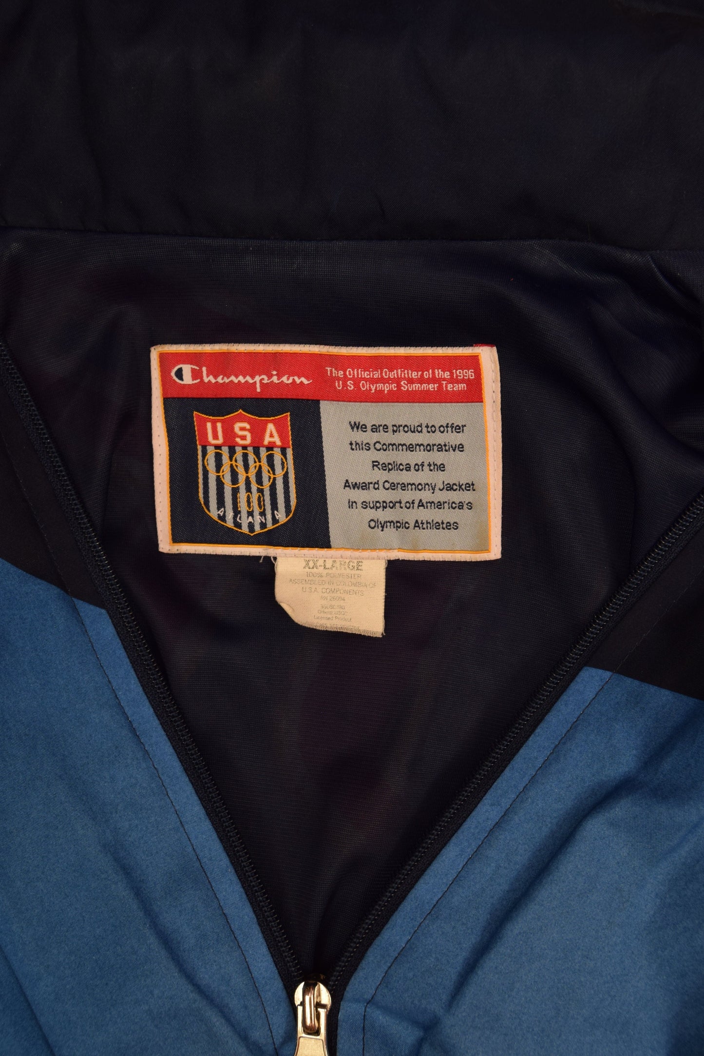USA Atlanta 1996 Champion Jacket Official Outfitter Olympic Team Size XXL Blue