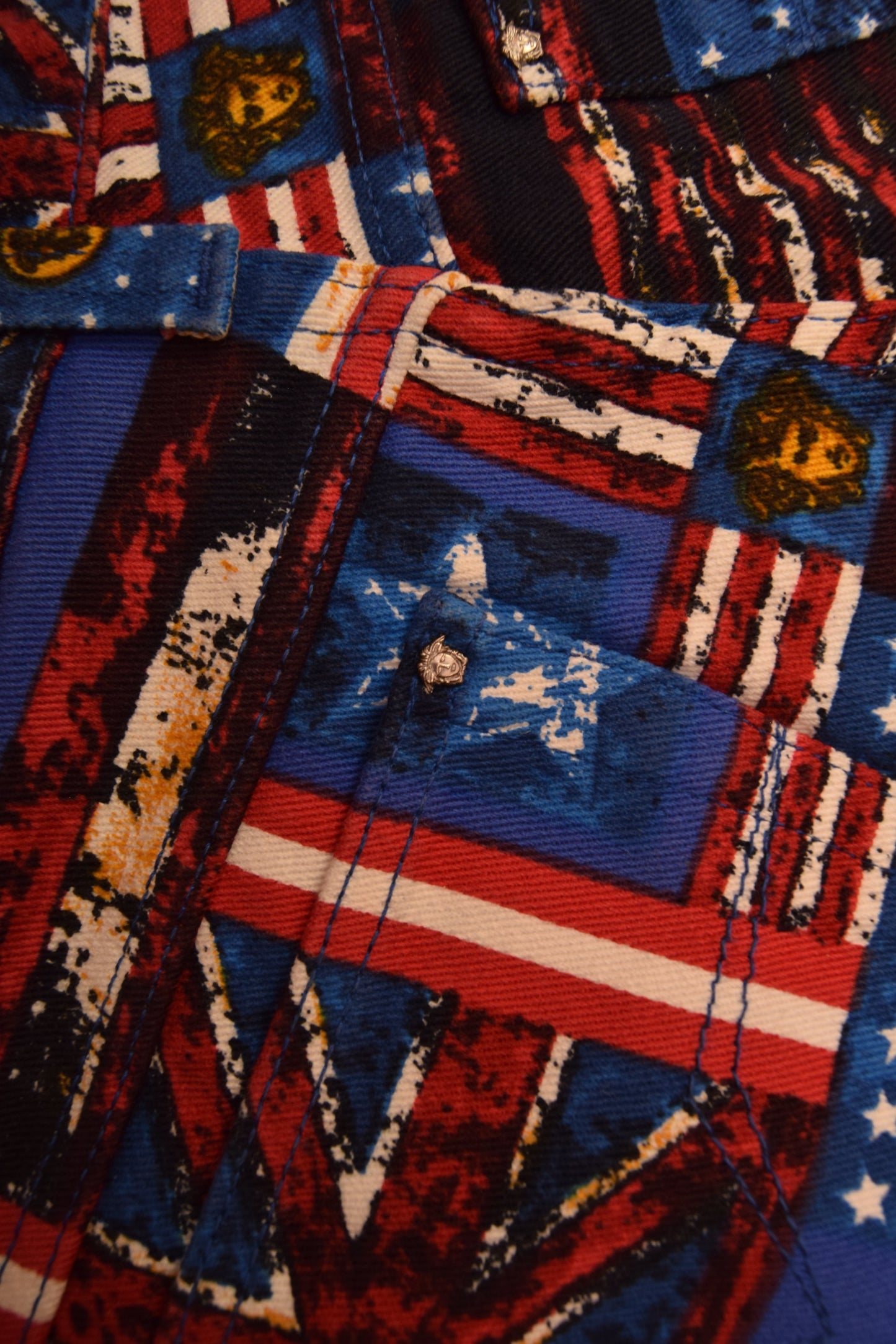 90's Versace Jeans Couture Trousers USA UK Flag Medusa Pattern Ittierre Made in Italy