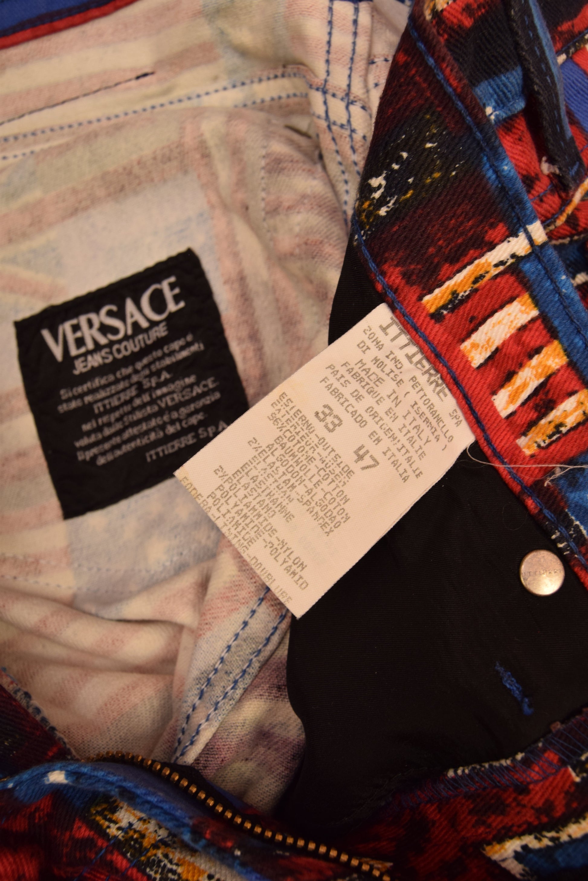 90's Versace Jeans Couture Trousers USA UK Flag Medusa Pattern Ittierre Made in Italy