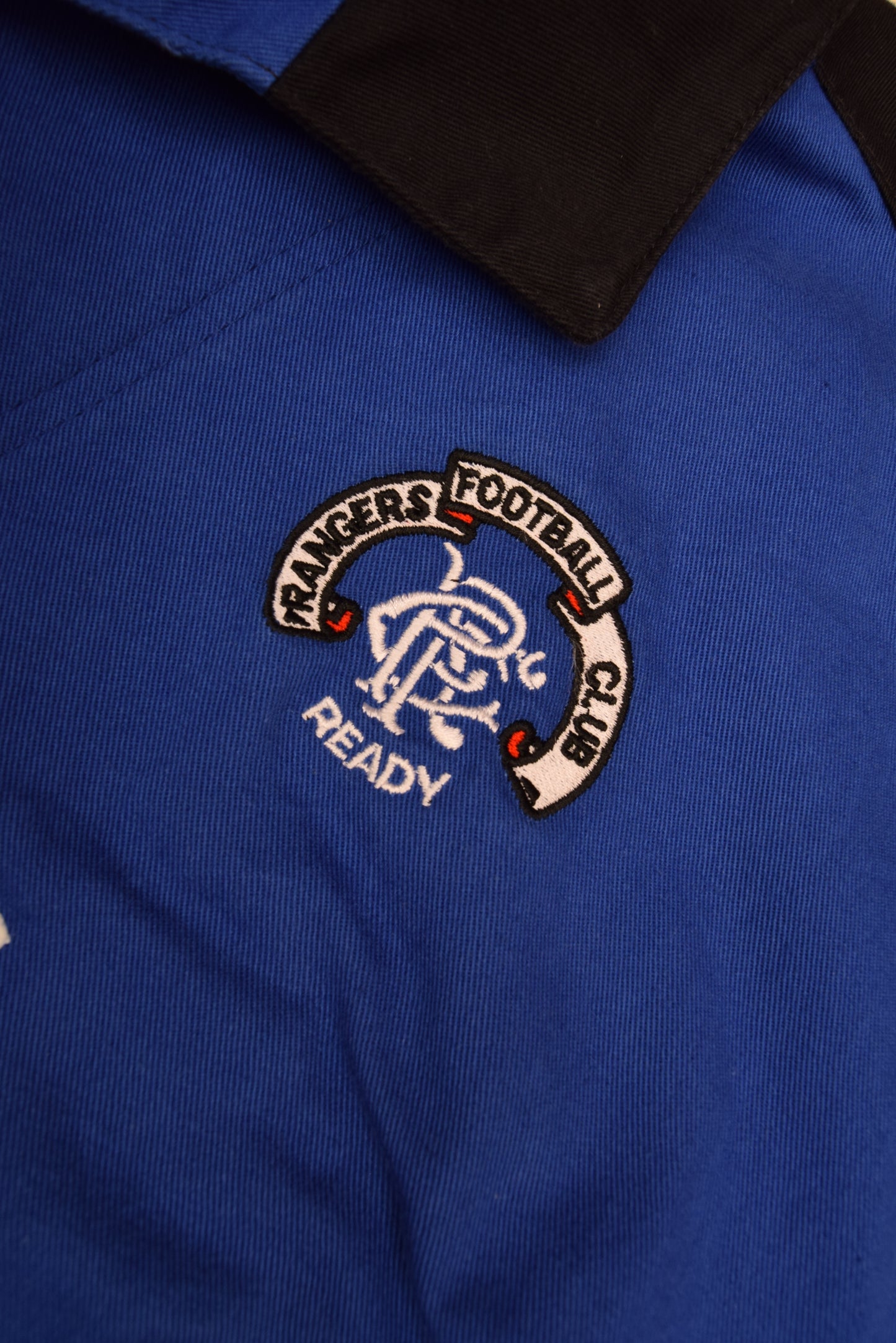 Vintage Glasgow Rangers Adidas Dril Top Sweatshirt 1994 1995 McEwans Lager Made in UK Black Blue Cotton Size 44/46 XL
