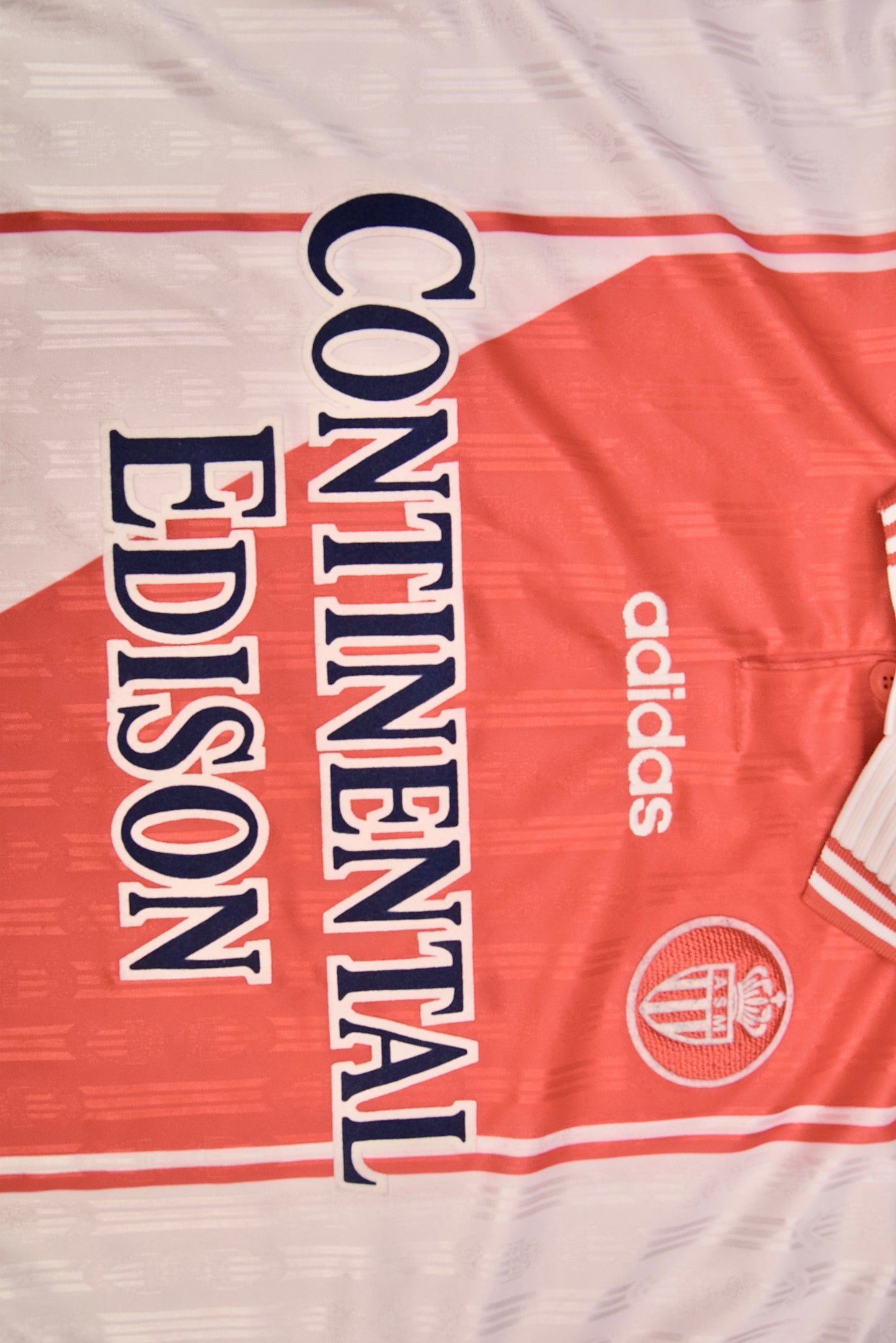 Vintage AS Monaco Adidas 1996 1997 1998 Home Football Shirt Red White Made in England Continental Edison