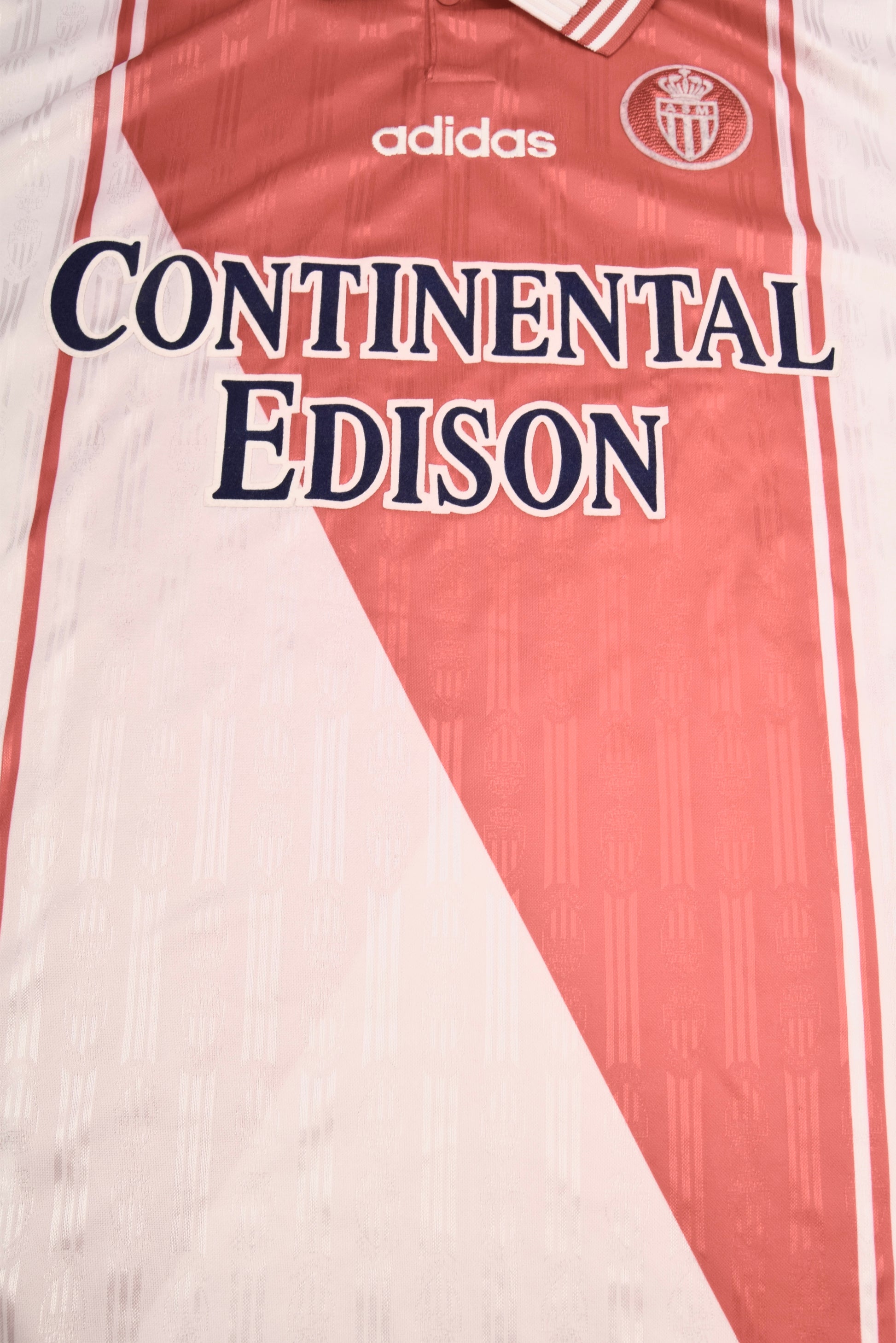 Vintage AS Monaco Adidas 1996 1997 1998 Home Football Shirt Red White Made in England Continental Edison