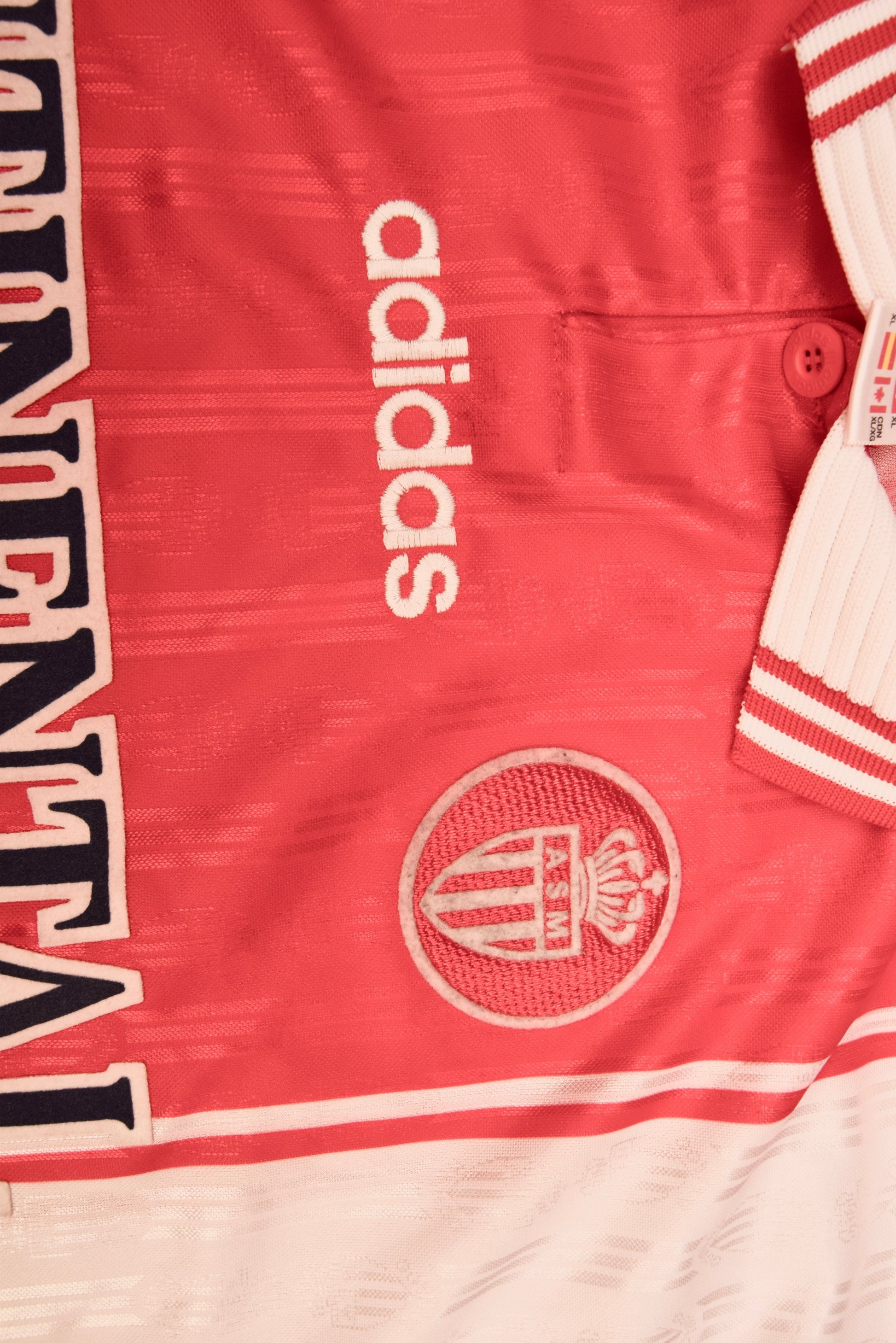 Vintage AS Monaco Adidas 1996 1997 1998 Home Football Shirt Red White Made in England Continental Edison