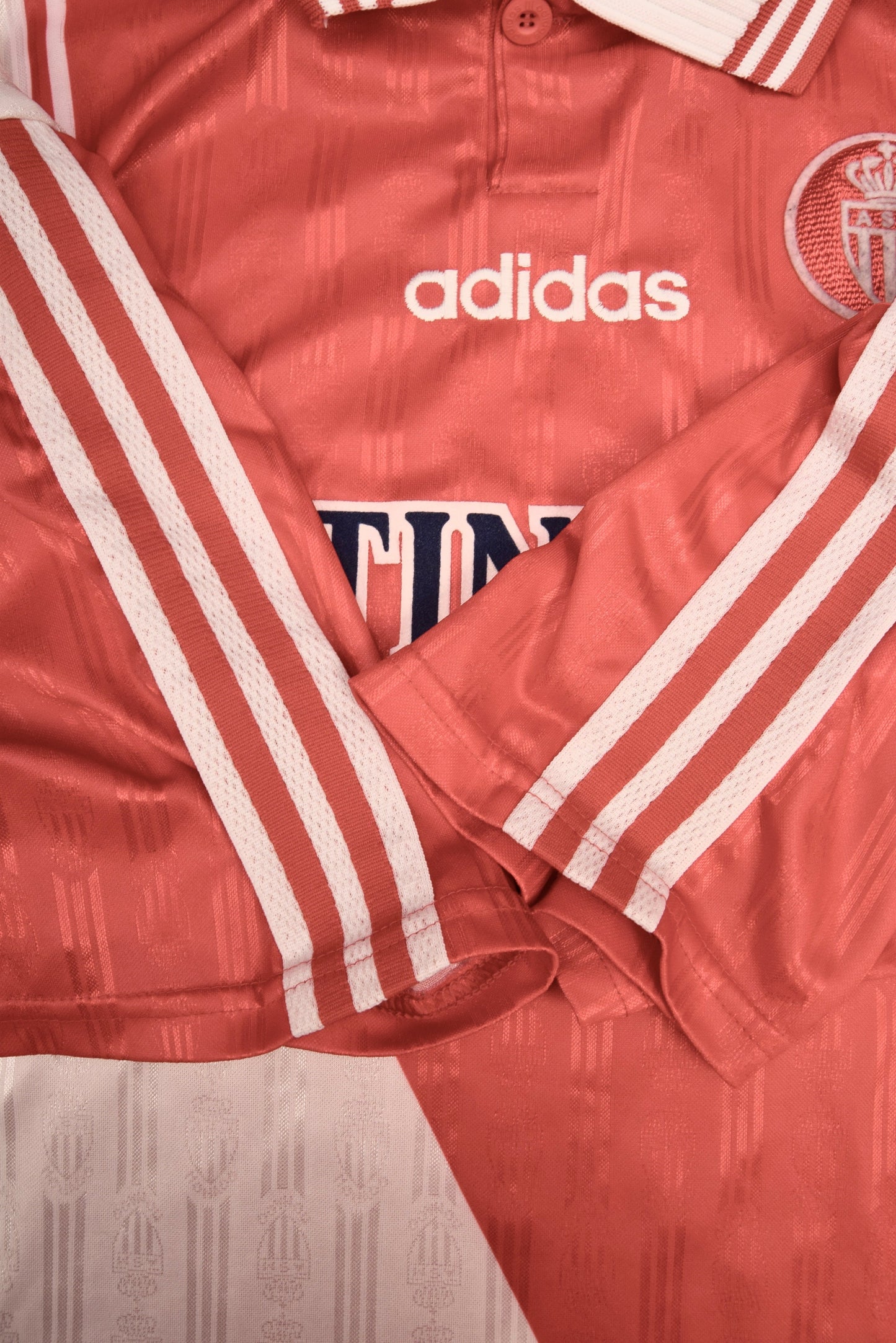 Vintage AS Monaco Adidas 1996 1997 1998 Home Football Shirt Red White Made in England Continental Edison
