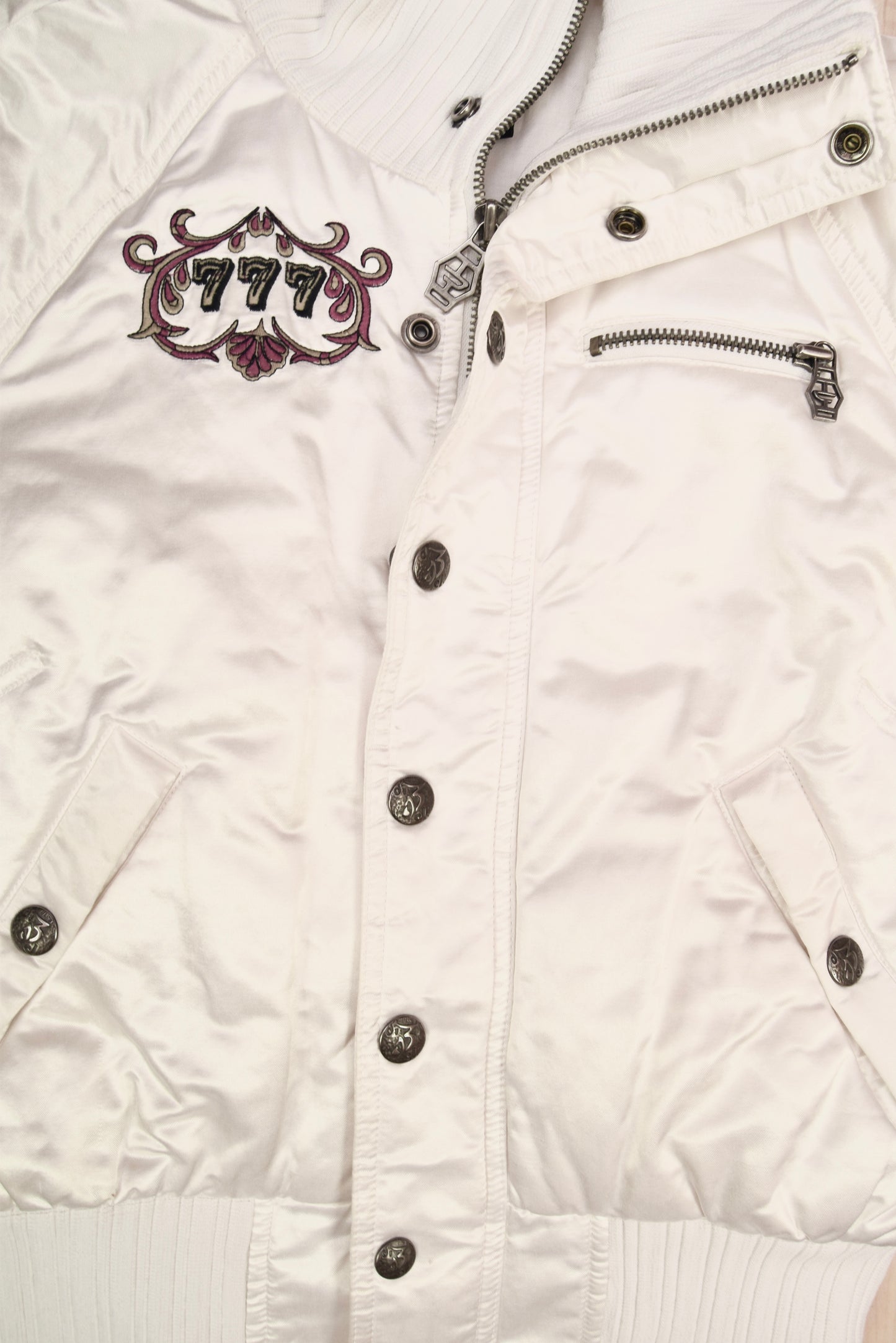 Y2K 00's Diesel Shiny White Jacket Size S-M The Lucky Gamble Flaming Dice The Jolly Joker 777