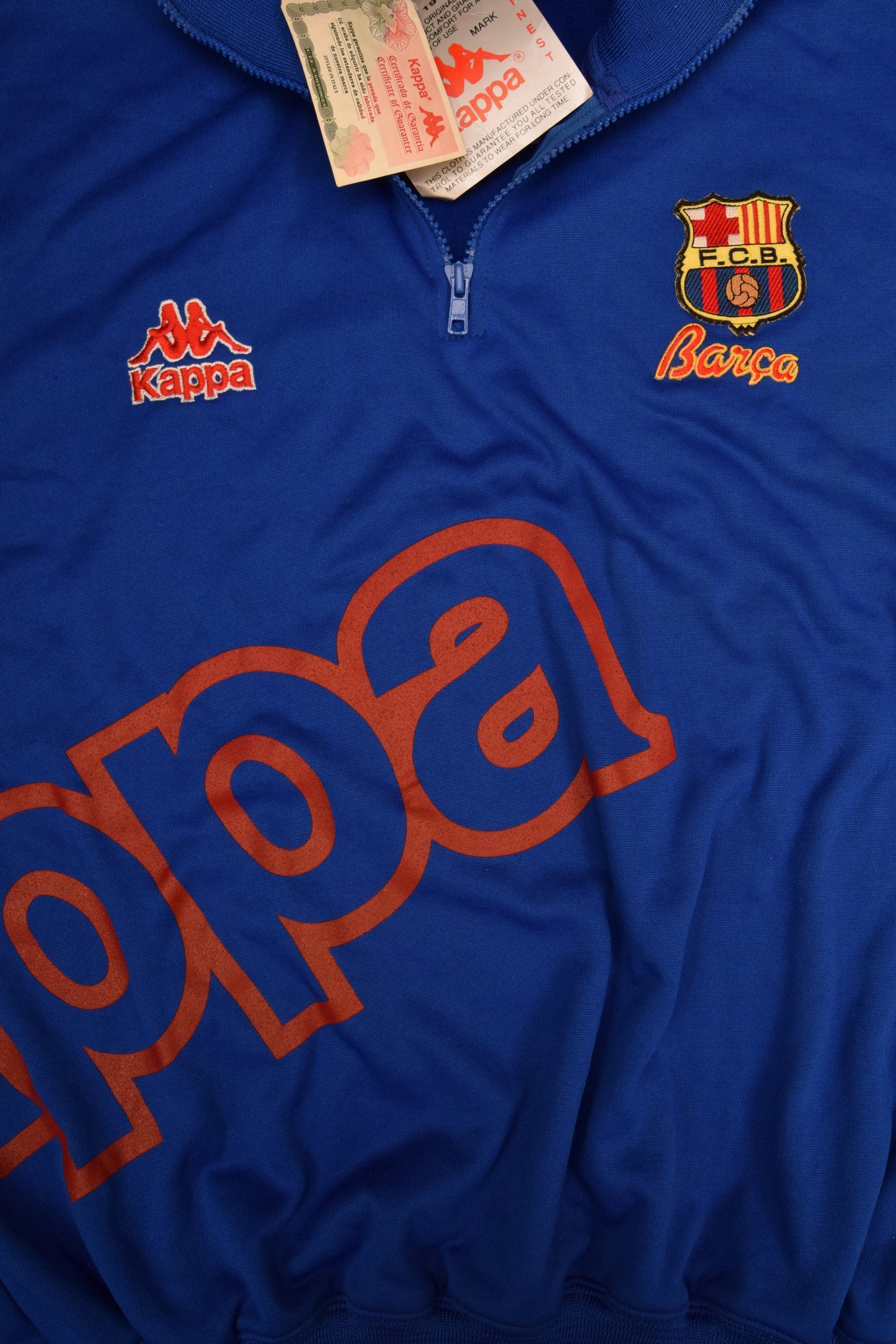 Vintage 90's NWT Barcelona FCB Barça Kappa 1992 - 1995 Sweatshirt 1/4 Zip Blue BNWT Deadstock Size L Made EEC