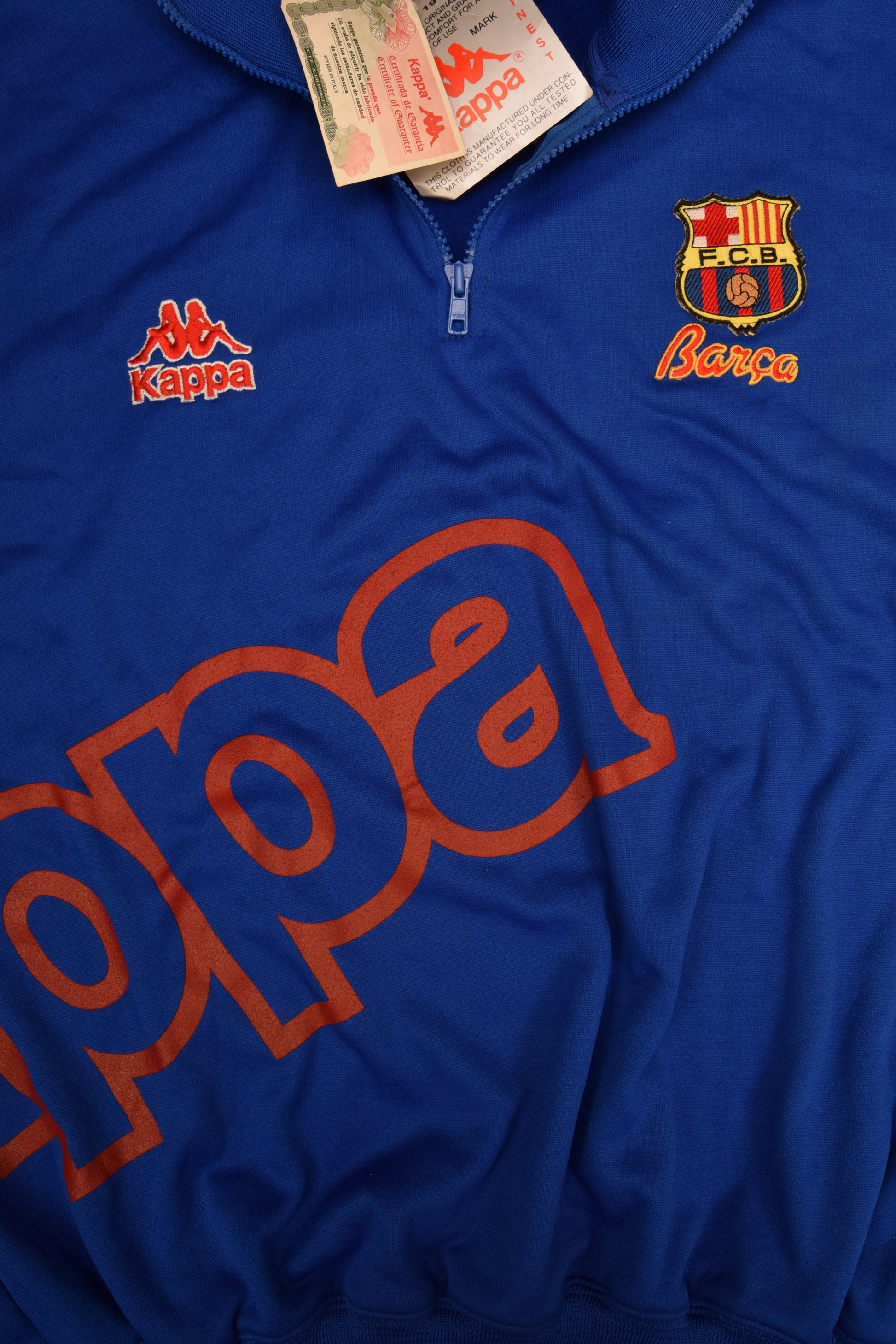Vintage 90's NWT Barcelona FCB Barça Kappa 1992 - 1995 Sweatshirt 1/4 Zip Blue BNWT Deadstock Size L Made EEC