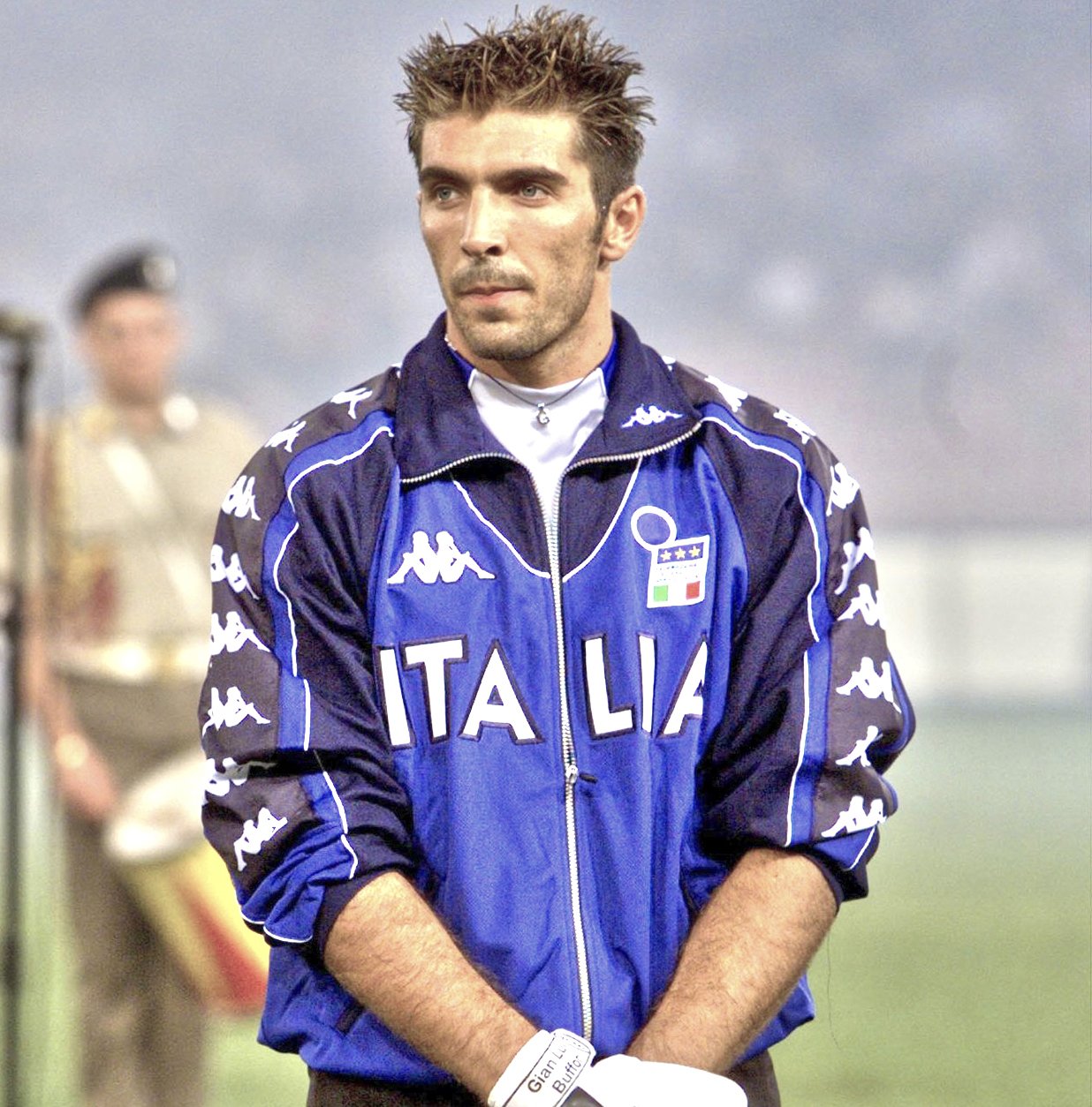 Buffon wearing Italy Italia Jacket 1999 2000 Kappa Blue Euro 2000