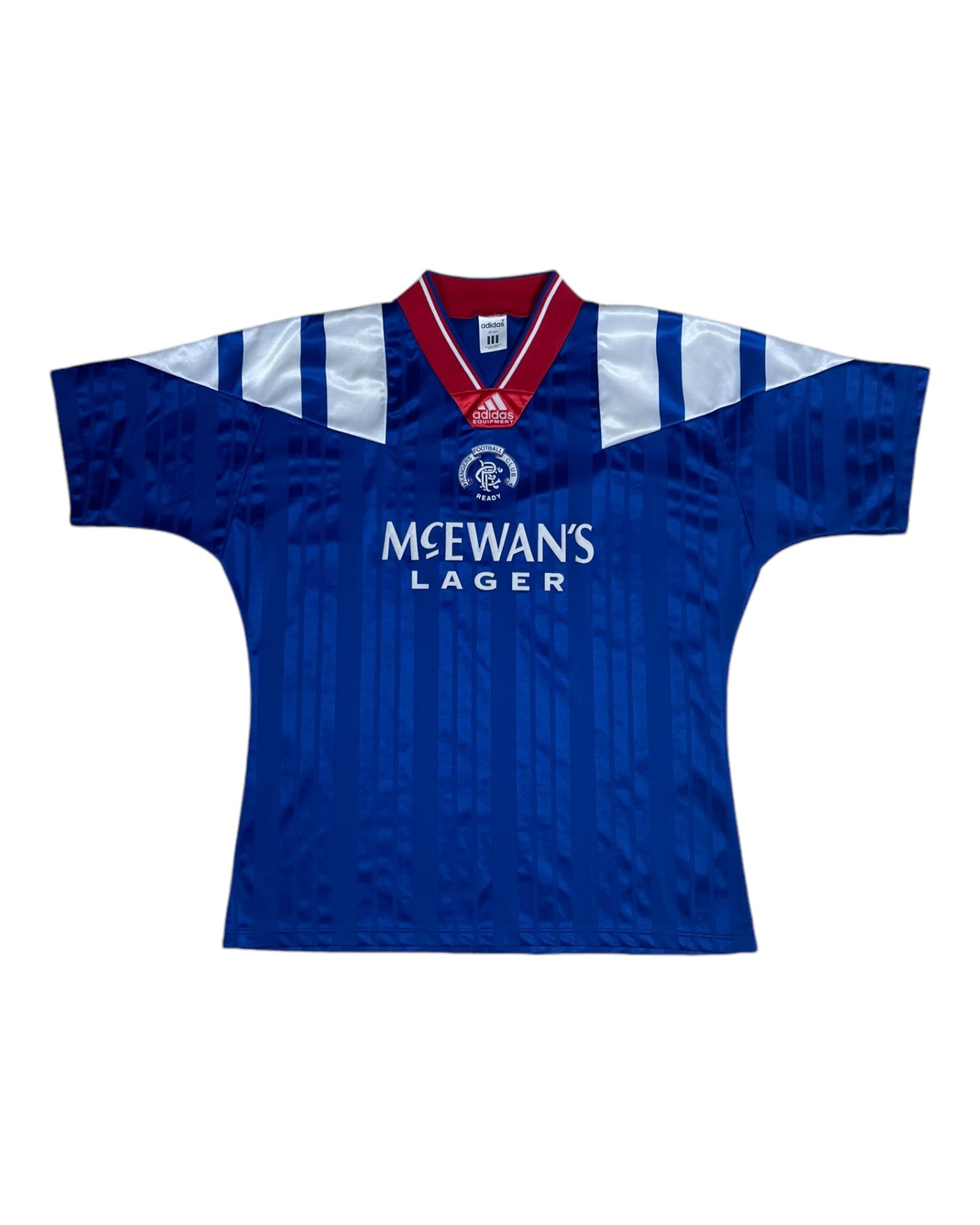 Glasgow Rangers Adidas Equipment 1992 1993 1994 Home Football Shirt McEwan's Lager Size 42''-44''/L Made in UK Blue