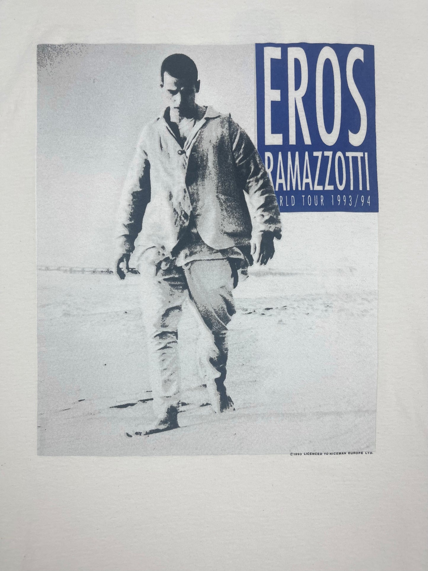 Hanes Eros Ramazzotti World Tour 1993 1994 T-Shirt Pre Shrunk Cotton Iceman Europe Ltd Band Tees Single Stitch