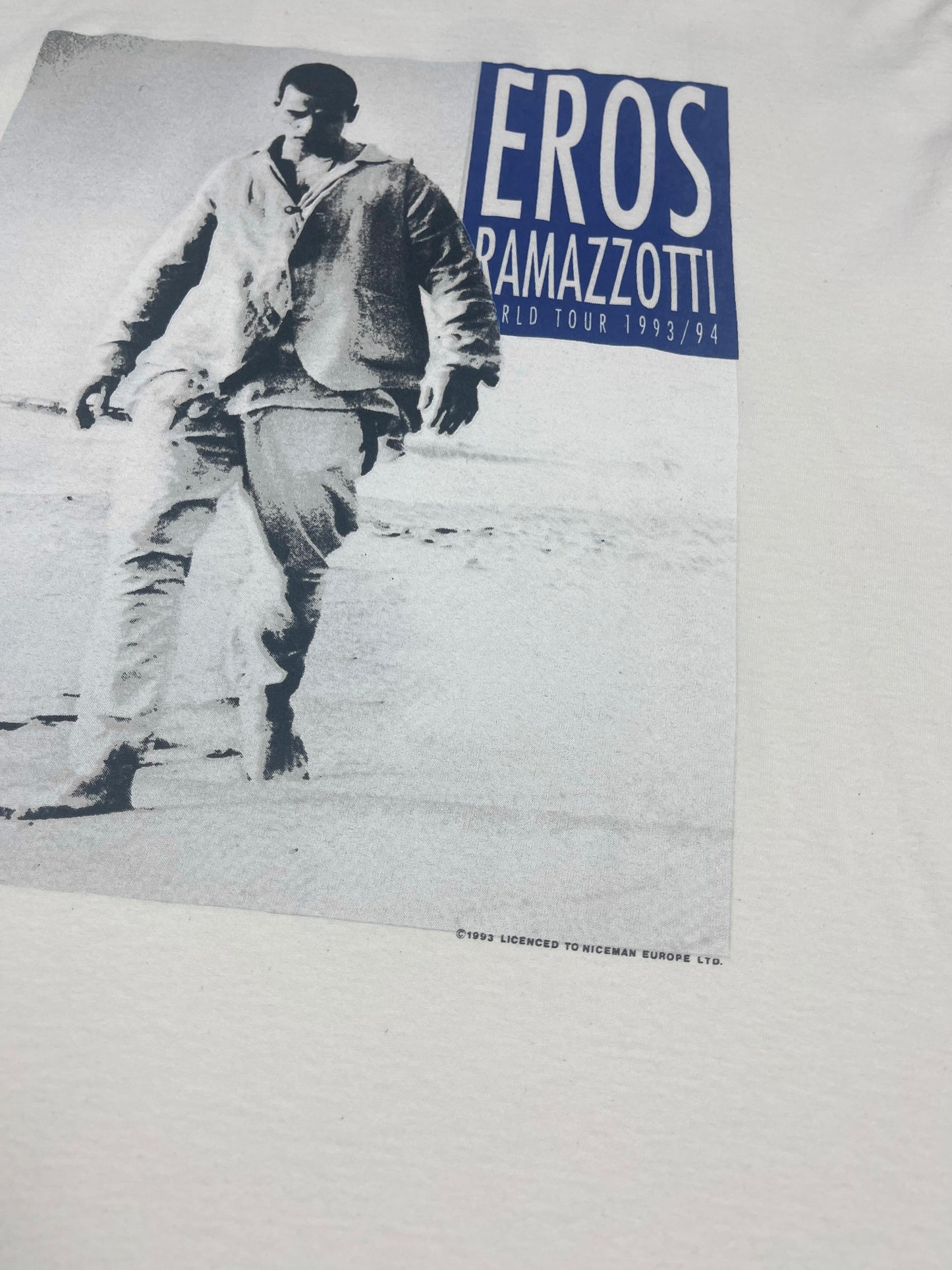 Hanes Eros Ramazzotti World Tour 1993 1994 T-Shirt Pre Shrunk Cotton Iceman Europe Ltd Band Tees Single Stitch