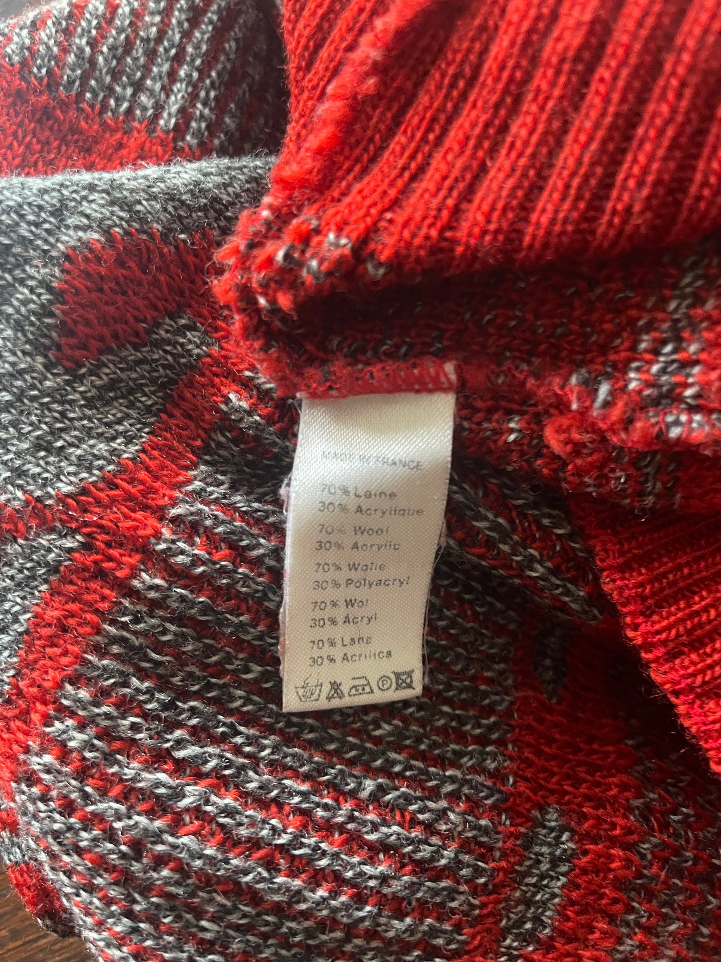 80's Vintage Lacoste Chemise Jumper Made in France Bears Grey Red Wool Acrylic Size 5 L-XL