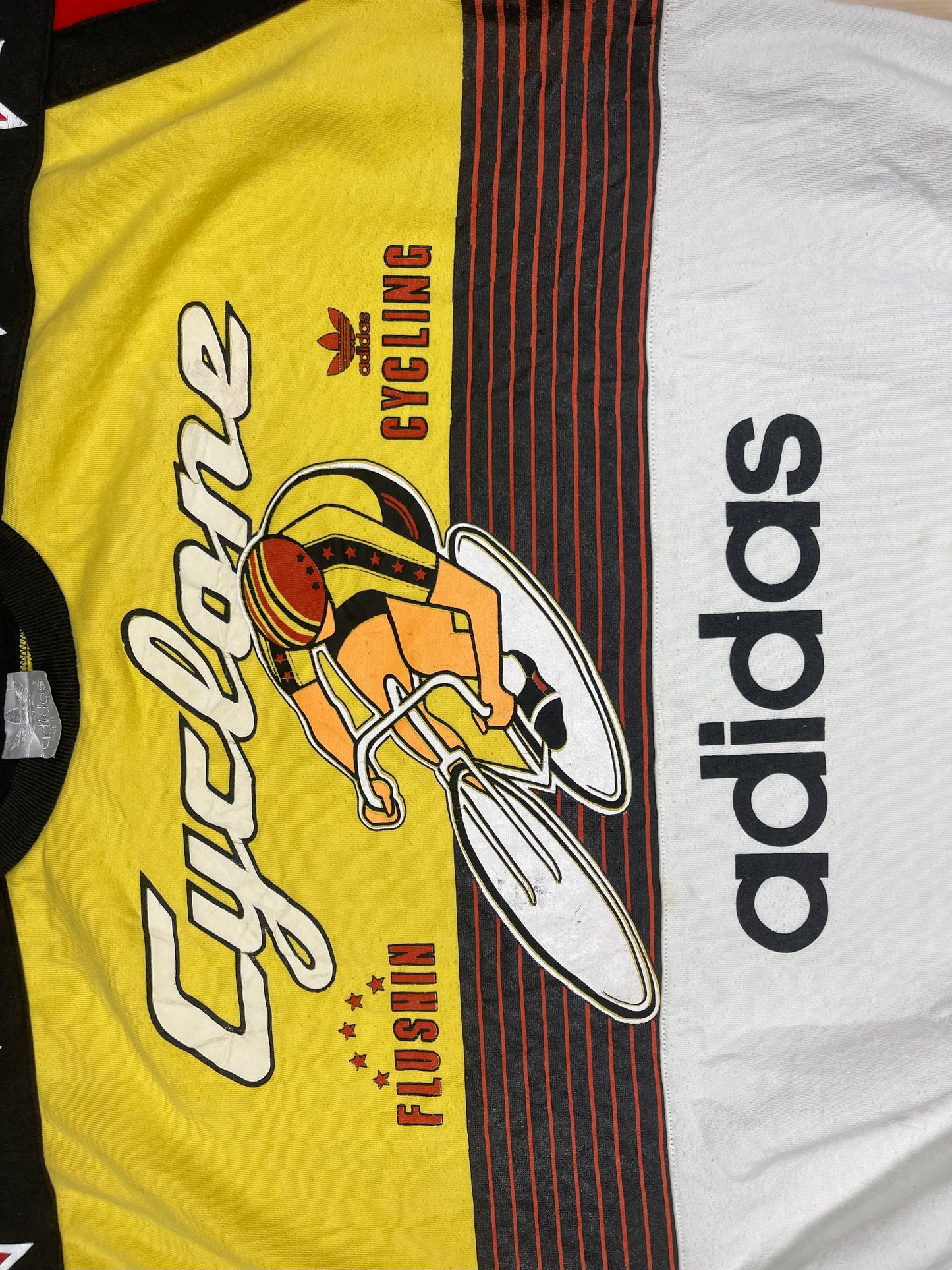 ❤️💎Rare Vintage Grail 80's 90's Adidas Cyclone Flushin Cycling 948 Boxy Heavy Cotton Sweatshirt Crew Neck USA Size L-XL Black Yellow White ASAP Rocky Janet Jackson