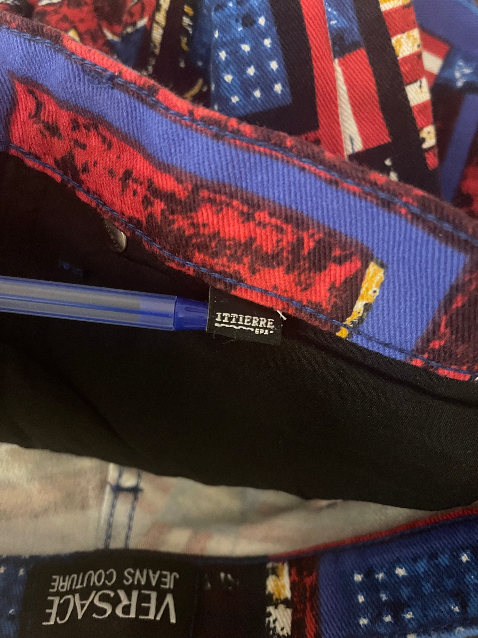 90's Versace Jeans Couture Trousers USA UK Flag Medusa Pattern Ittierre Made in Italy