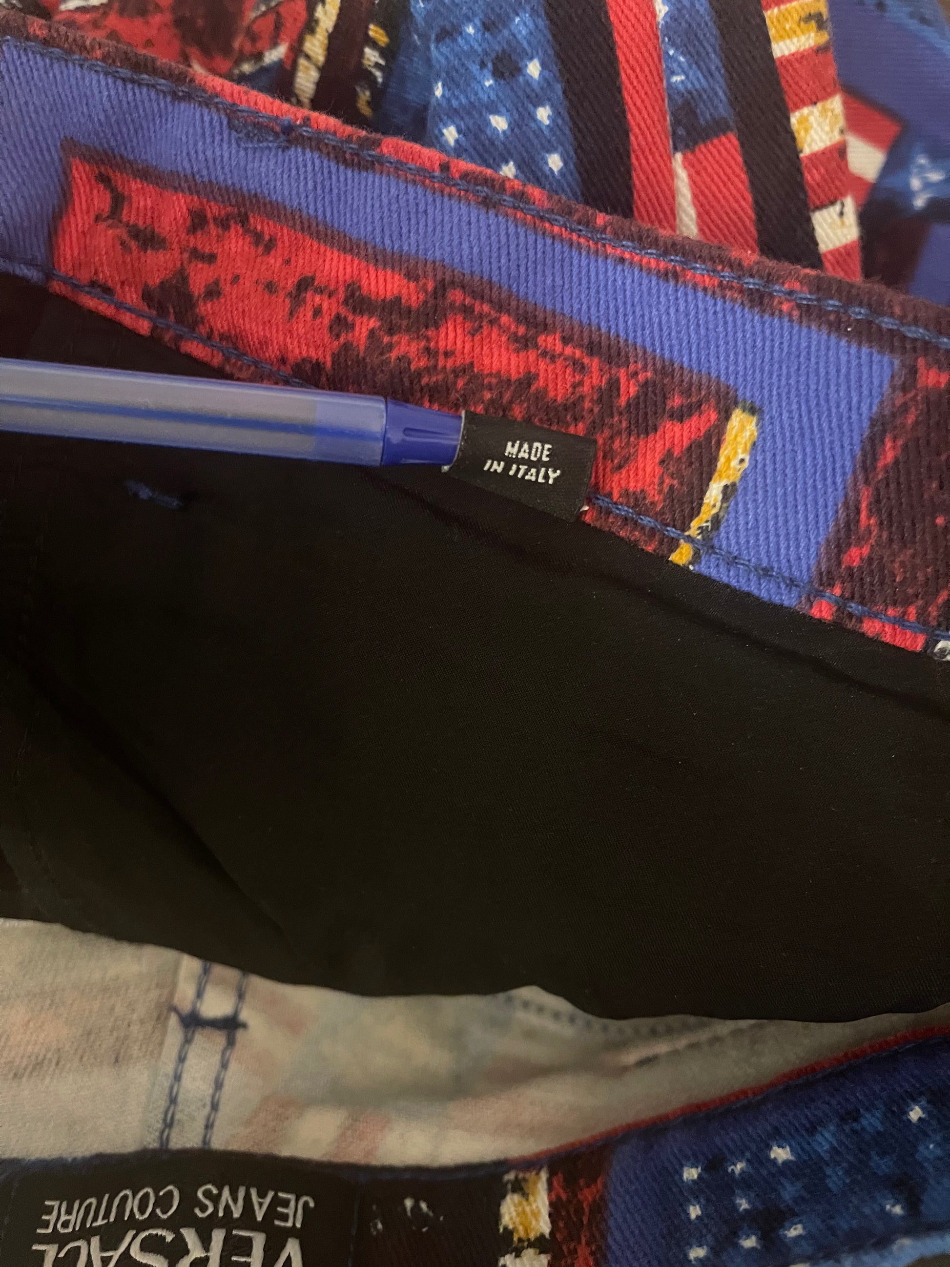 90's Versace Jeans Couture Trousers USA UK Flag Medusa Pattern Ittierre Made in Italy