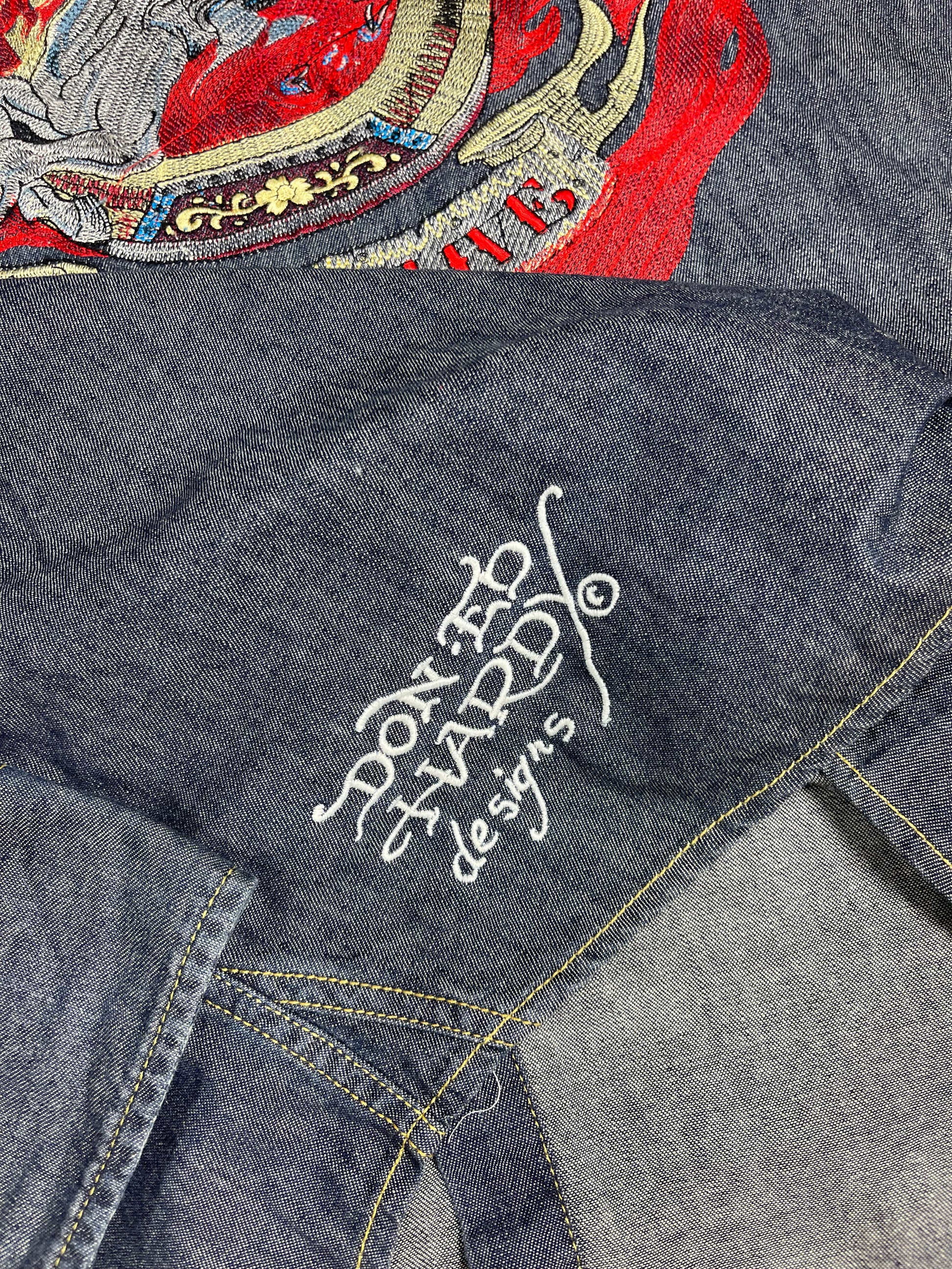 Y2K Ed Hardy by Christian Audigier Denim Shirt Tattoo Dead or Live Size XXL