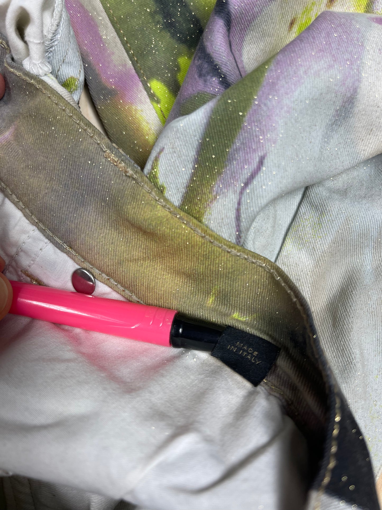 š¼ Y2K Just Cavalli Jeans Pants Trousers Floral Botanical Print Glitter Straight Leg Low Waist Made in Italy Size M