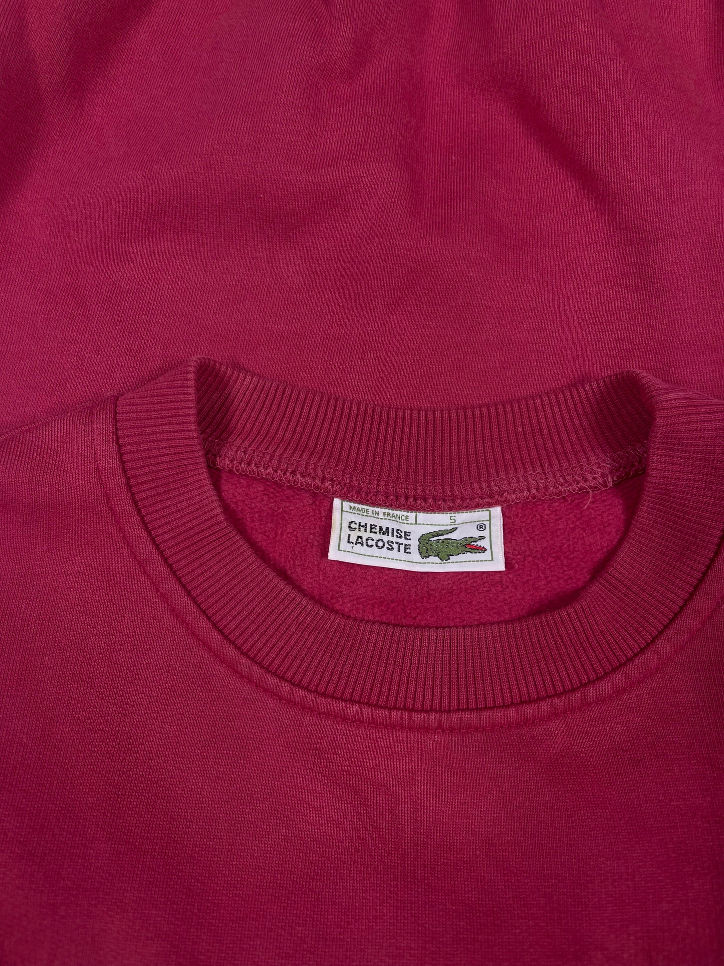 Vintage 80's Lacoste Chemise Boxy Embroidered Sweatshirt Crew Neck Burn Burgundy Size S - M Made in France 100% Cotton