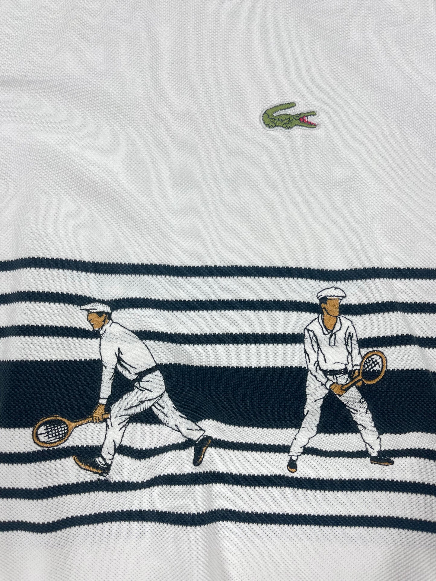 Vintage 80's Lacoste Chemise Pique Tennis Embroidered Sweatshirt Crew Neck Made in France Size L - XL White