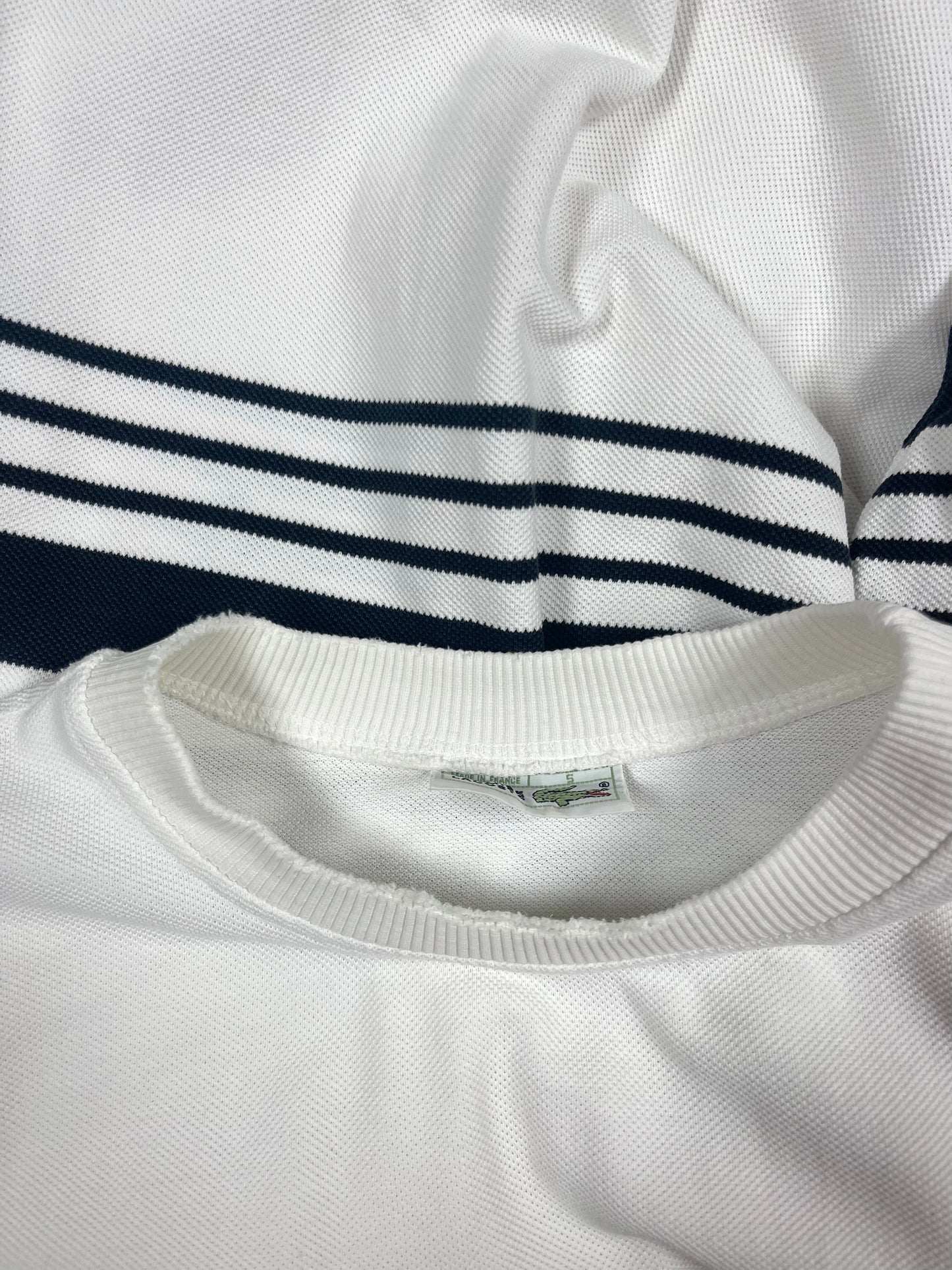 Vintage 80's Lacoste Chemise Pique Tennis Embroidered Sweatshirt Crew Neck Made in France Size L - XL White