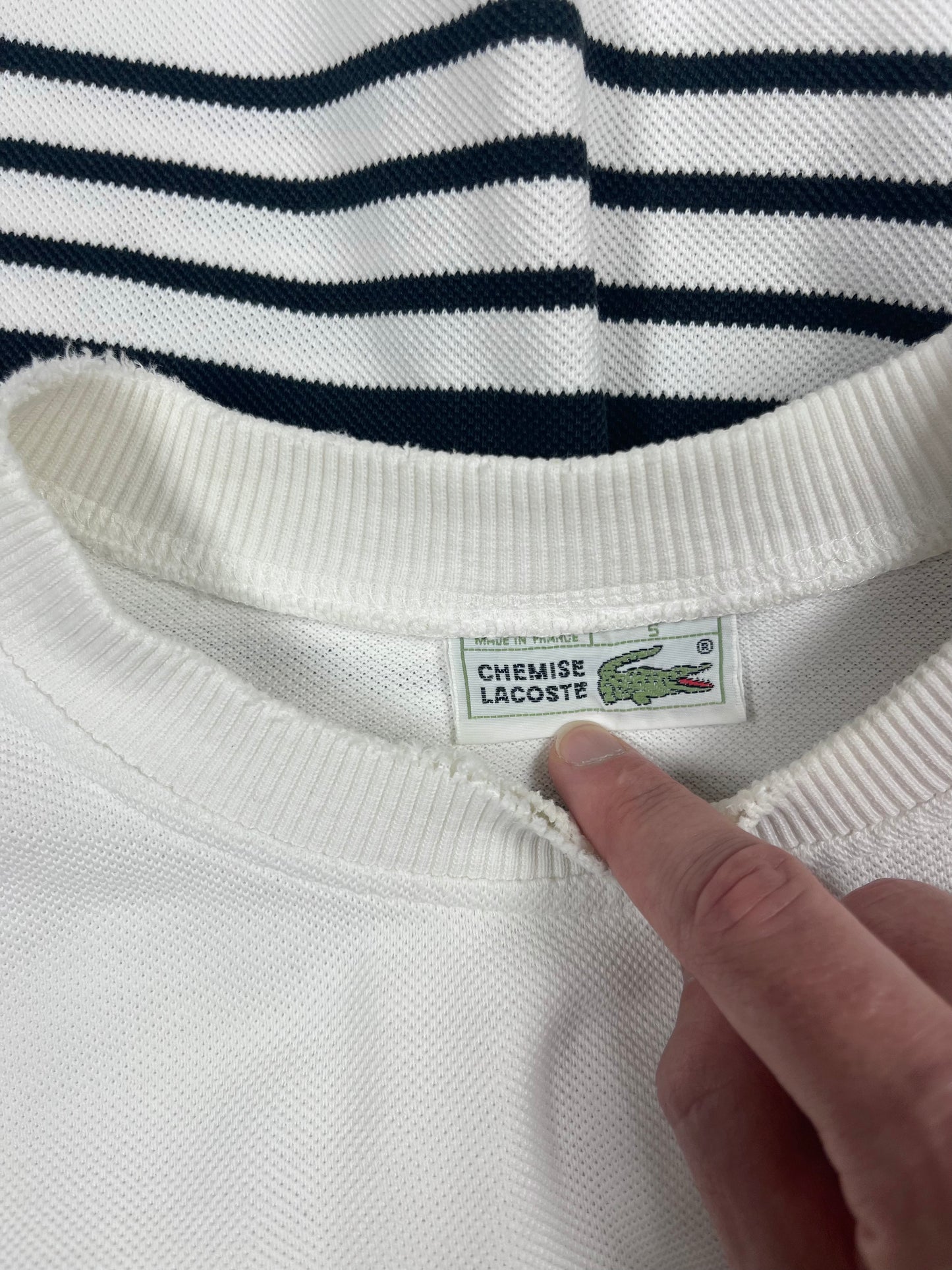 Vintage 80's Lacoste Chemise Pique Tennis Embroidered Sweatshirt Crew Neck Made in France Size L - XL White