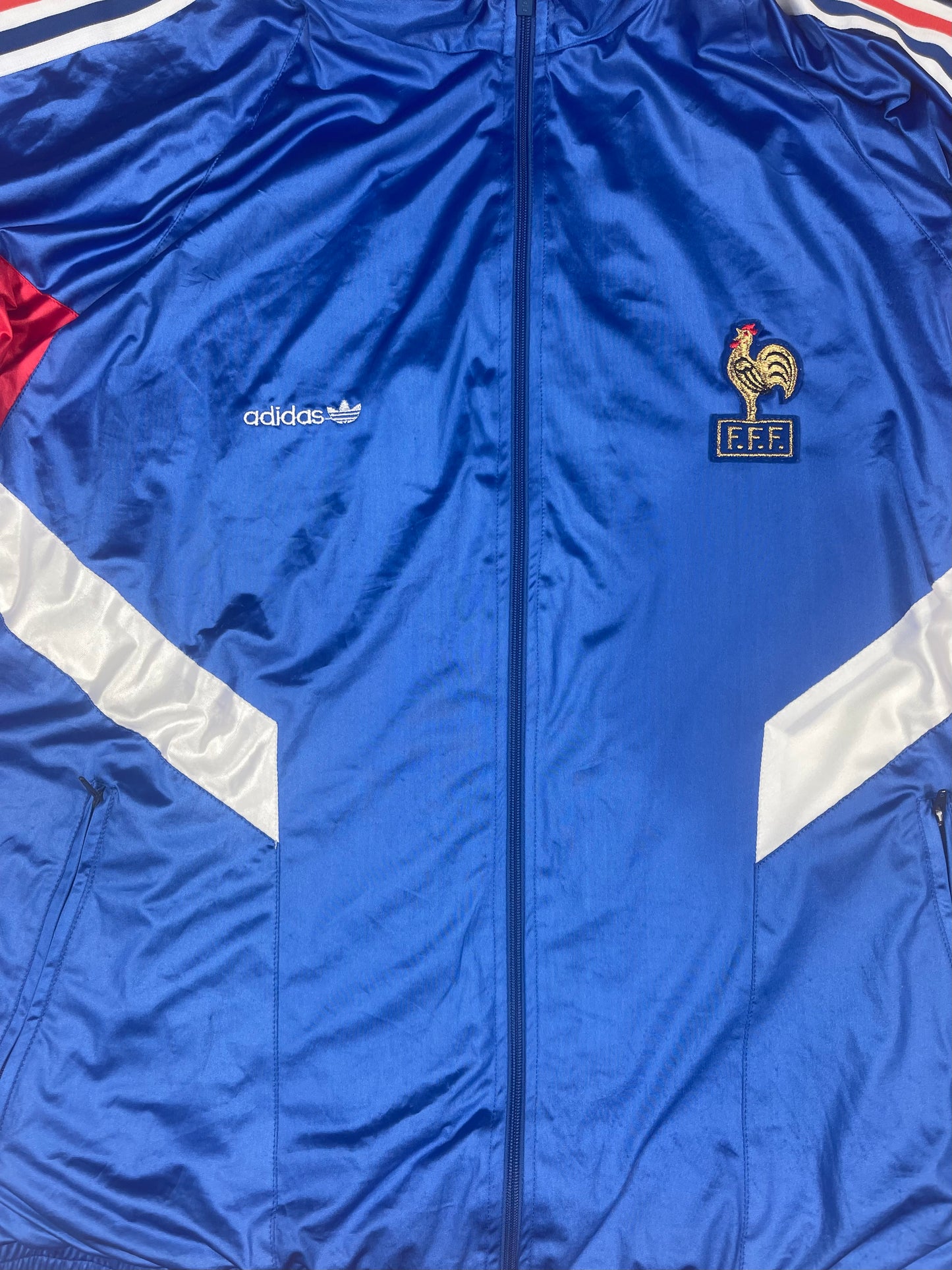 Vintage France Adidas Football Jacket Shell 1990 1991 - 1992 Made in Portugal Size L - XL Blue Red White
