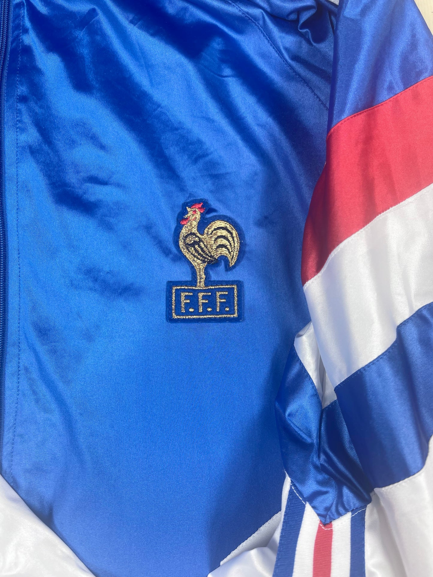 Vintage France Adidas Football Jacket Shell 1990 1991 - 1992 Made in Portugal Size L - XL Blue Red White