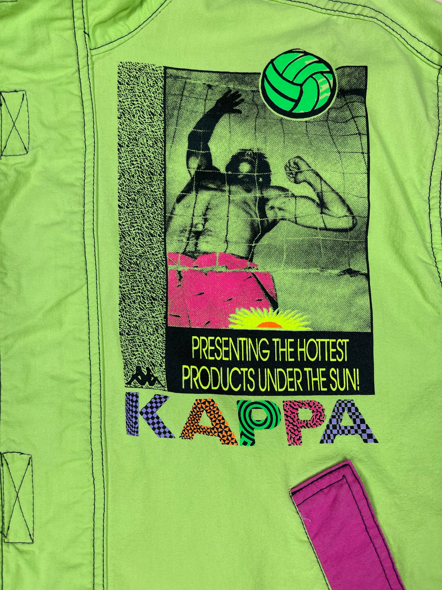 Vintage 80's Kappa Jacket Phosphorescent Green Black Volleyball Made in Italy Size M - L