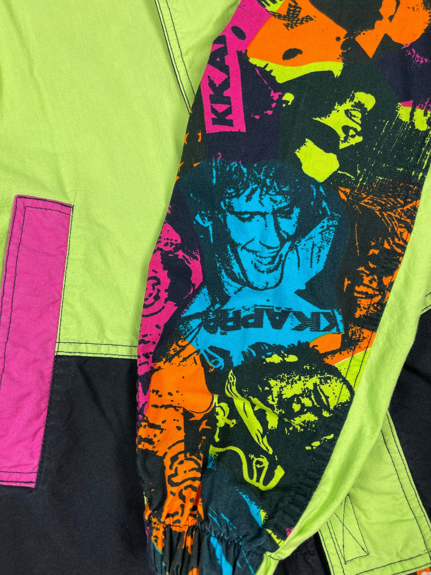 Vintage 80's Kappa Jacket Phosphorescent Green Black Volleyball Made in Italy Size M - L