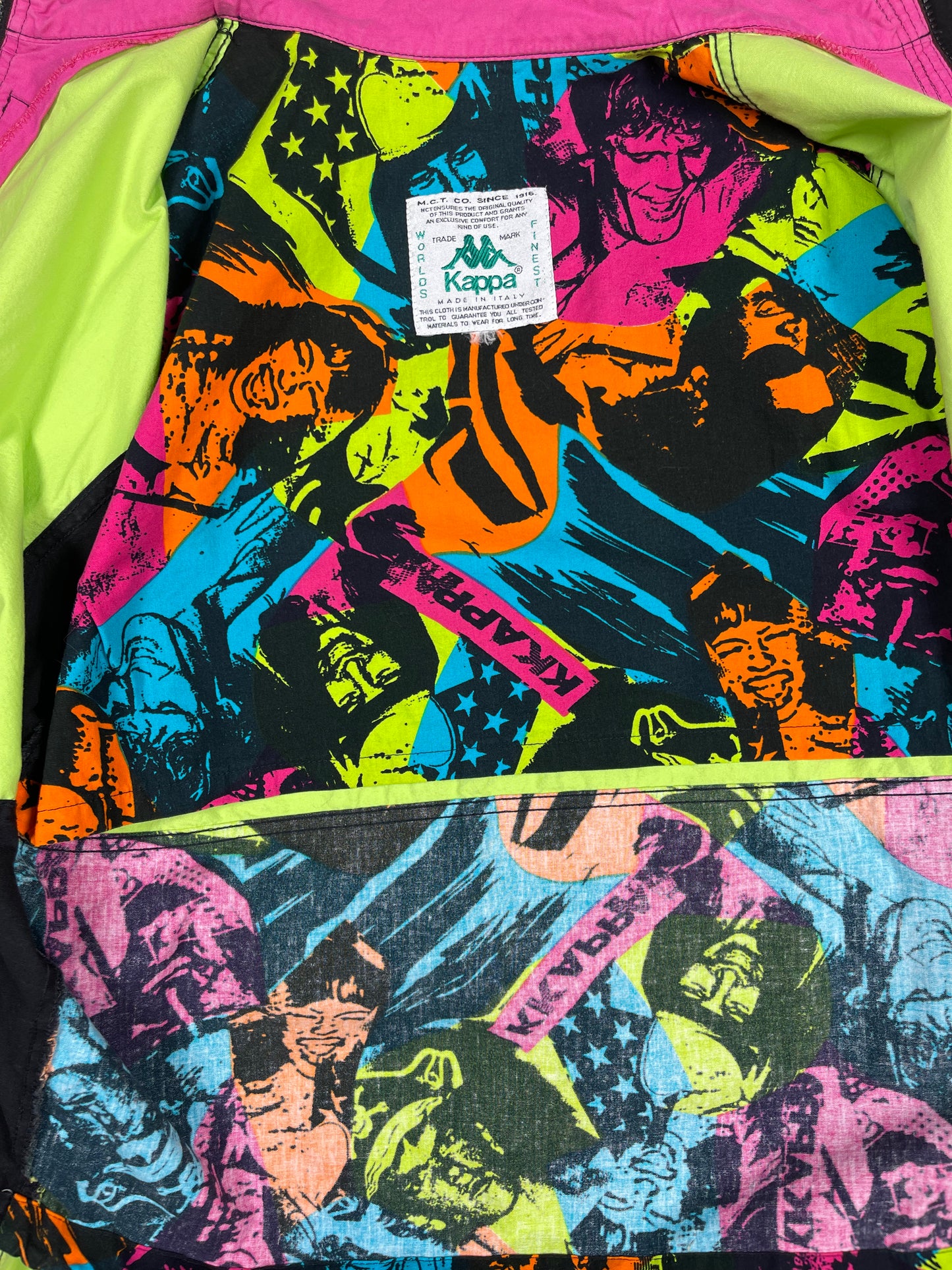 Vintage 80's Kappa Jacket Phosphorescent Green Black Volleyball Made in Italy Size M - L