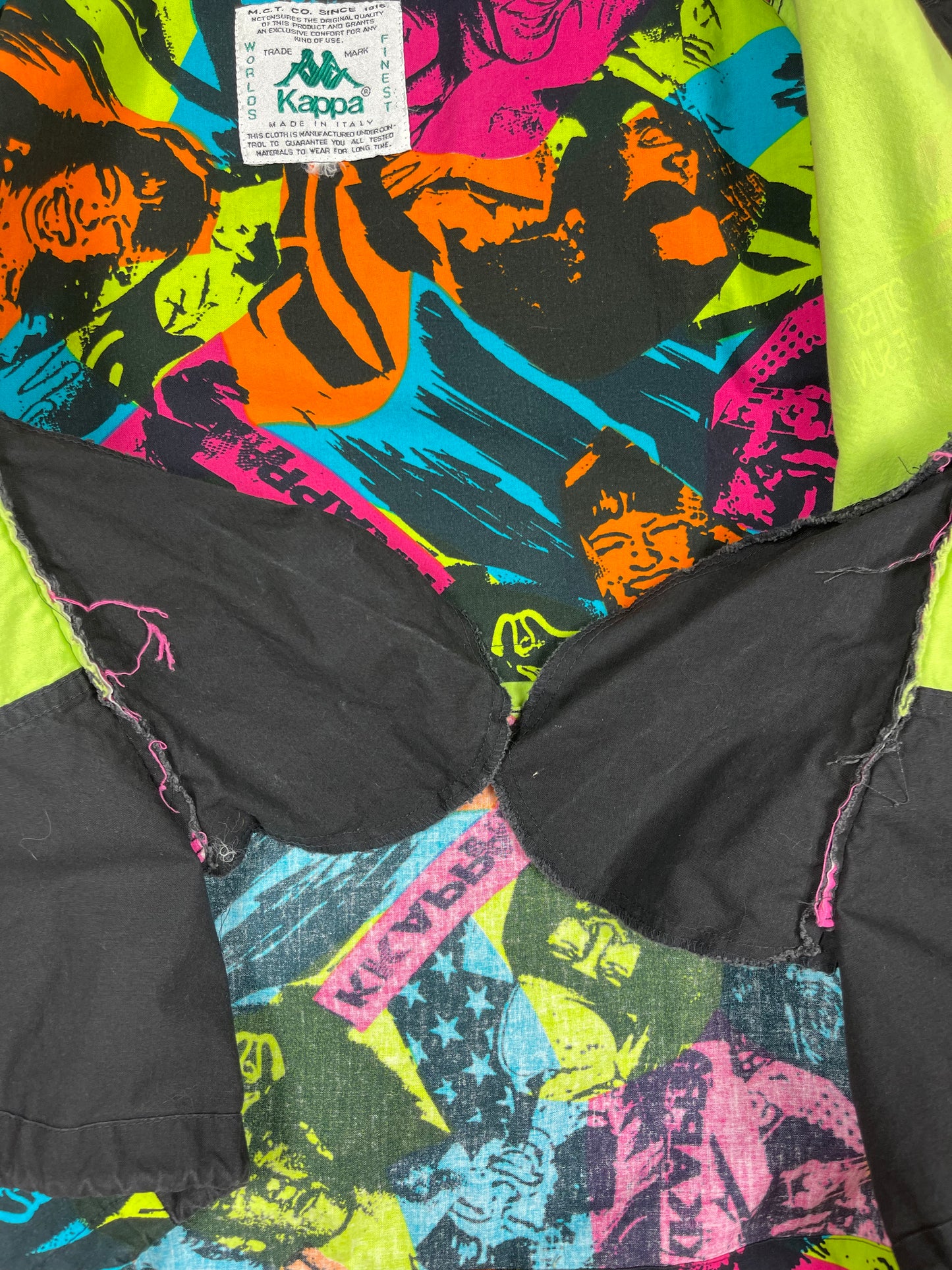 Vintage 80's Kappa Jacket Phosphorescent Green Black Volleyball Made in Italy Size M - L