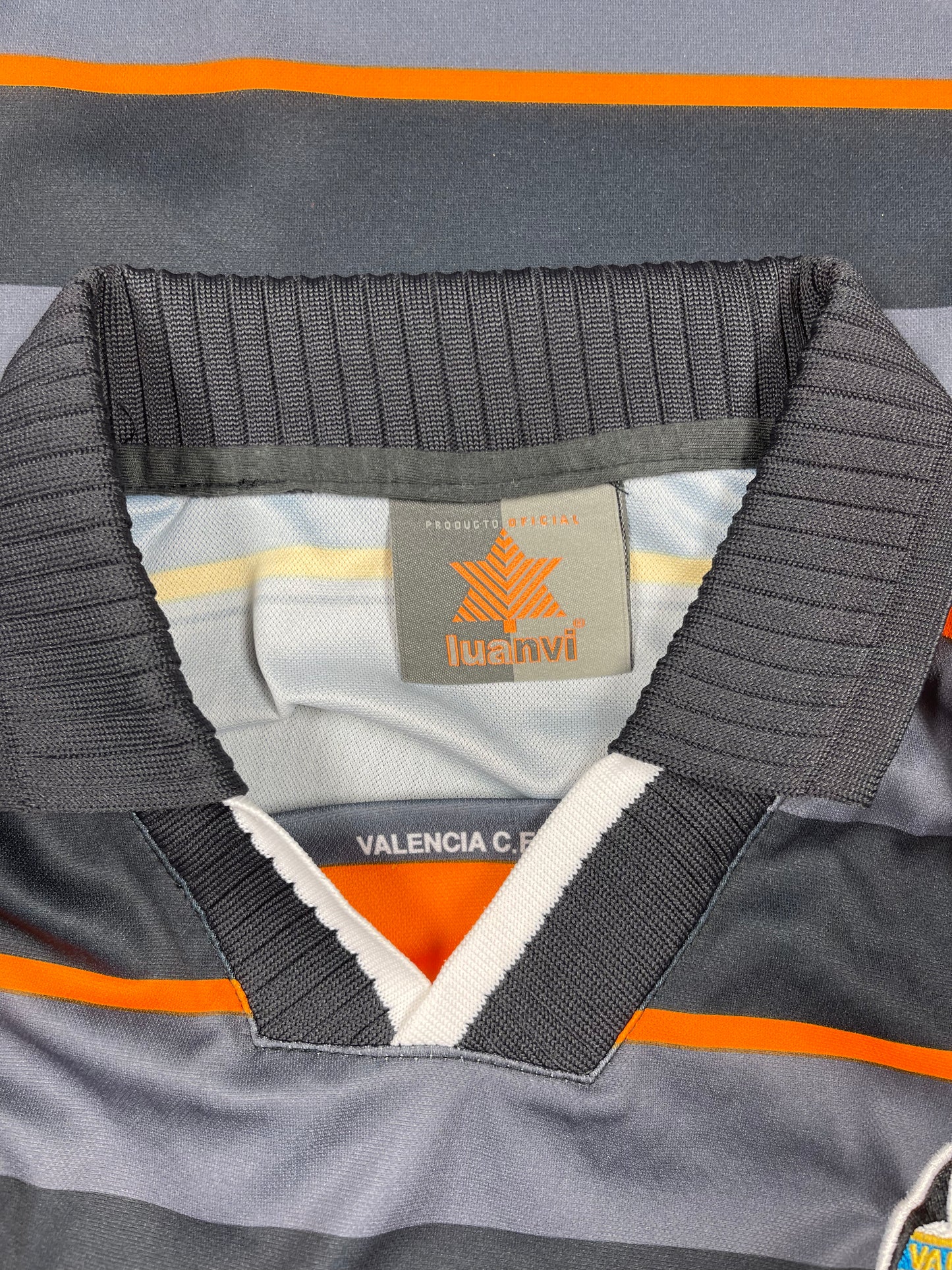 Vintage 90's Valencia Luanvi 1999-2000 Third Football Shirt Terra Mitica Made in UE Grey Black Orange Size L