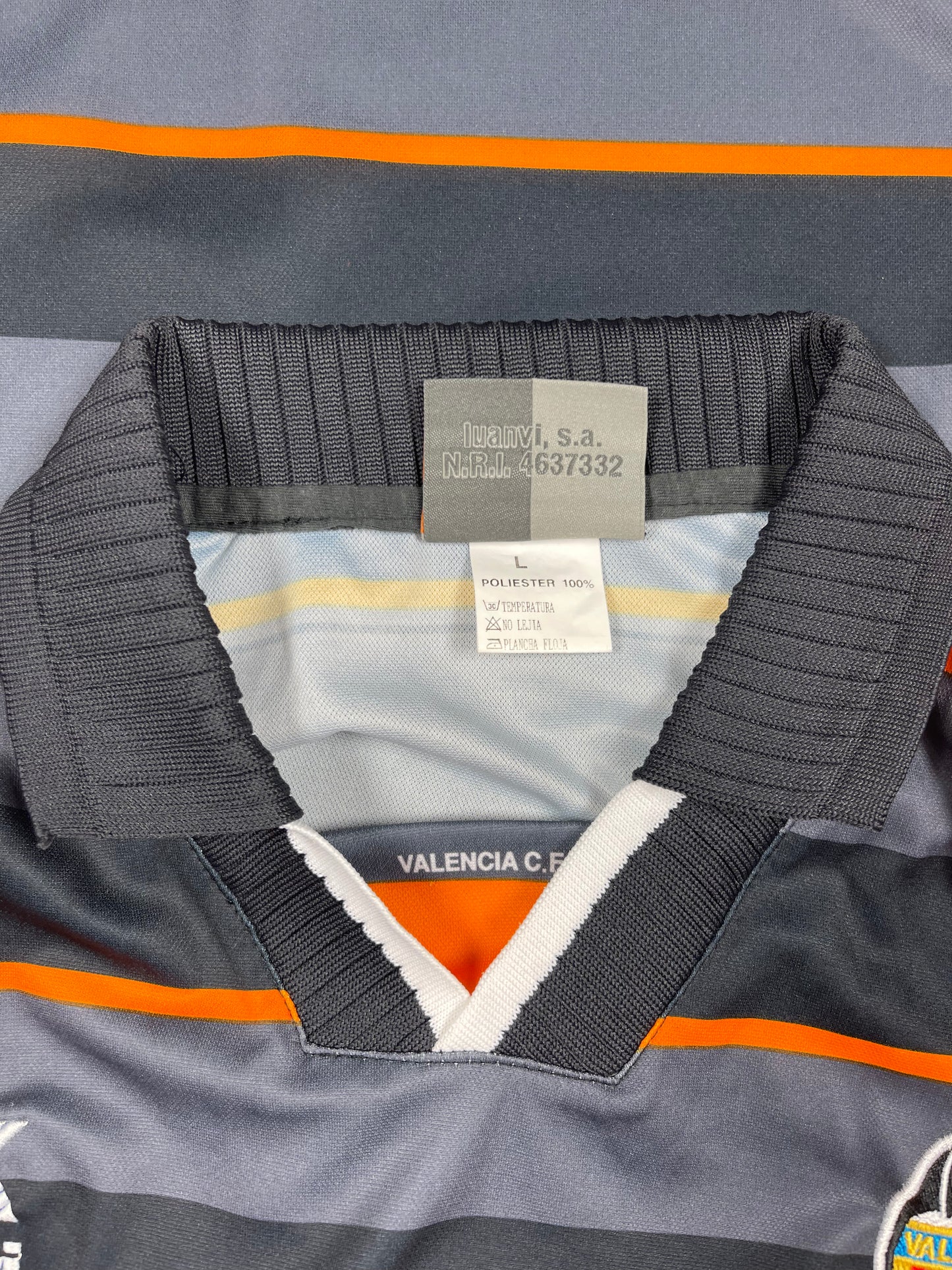 Vintage 90's Valencia Luanvi 1999-2000 Third Football Shirt Terra Mitica Made in UE Grey Black Orange Size L
