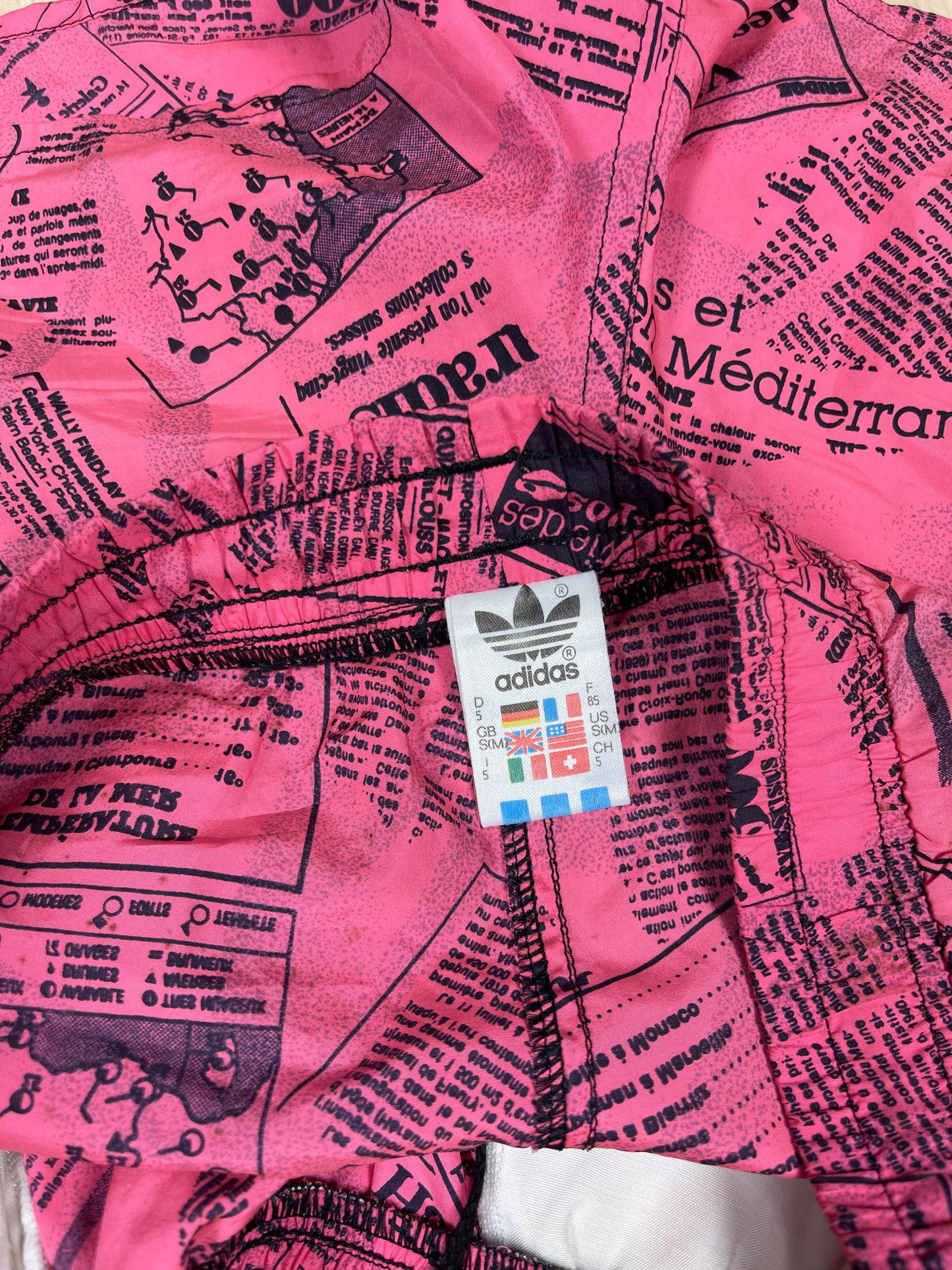 Vintage 90's Adidas Take Off Shorts Newspaper Pattern Size M - L Candy - Pink 7936