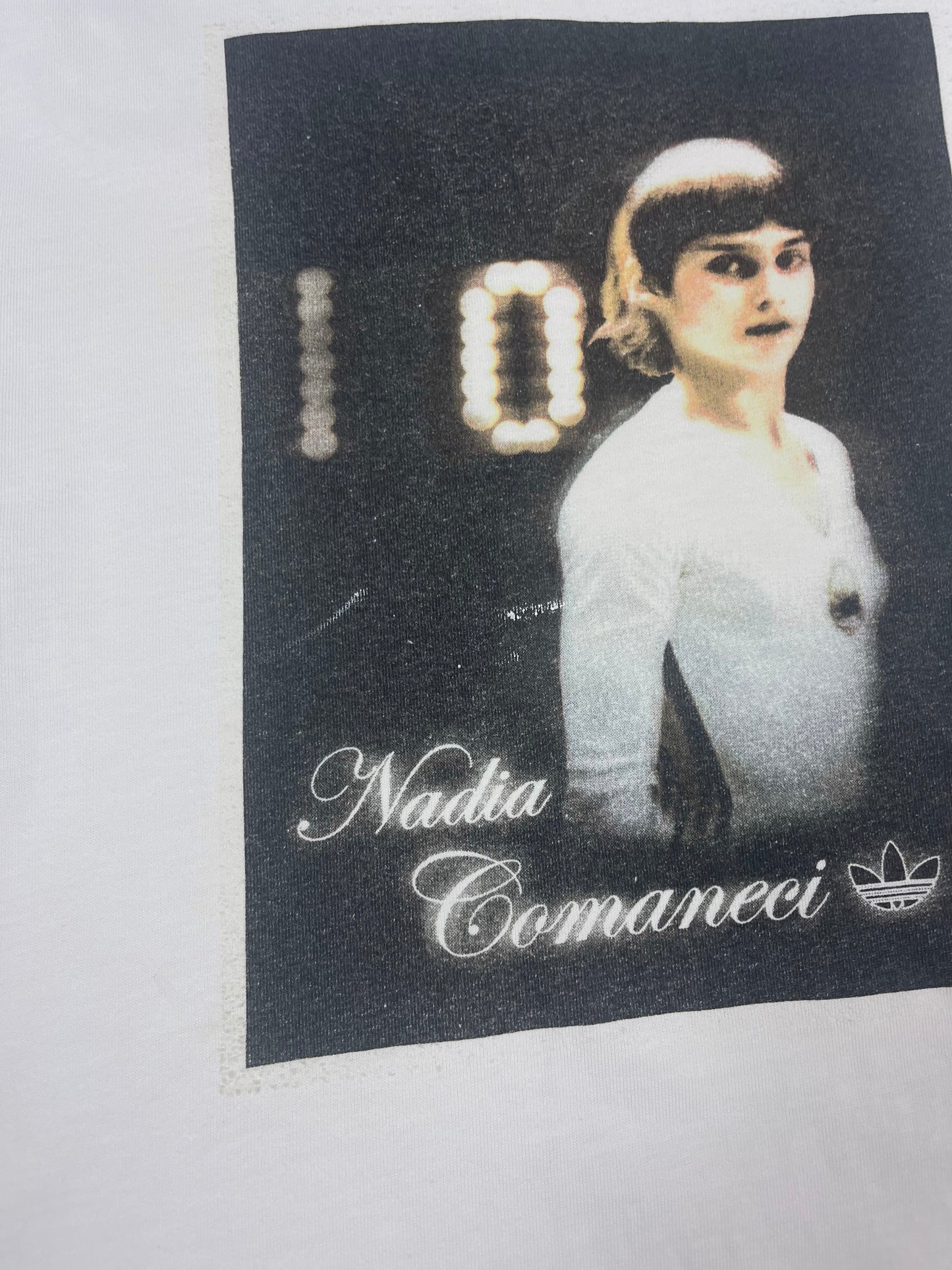 š¤øāāļøš Y2K Nadia Comaneci Perfect Ten Olympics Adidas Originals T-Shirt White Size M - L Gymnastics