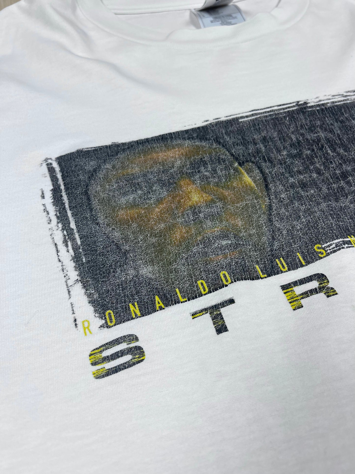 ⚽️🇧🇷Vintage 90's Ronaldo Luis Nazario De Lima Il Fenomeno R9 Nike Striker T-Shirt White Cotton 100% Size M - L