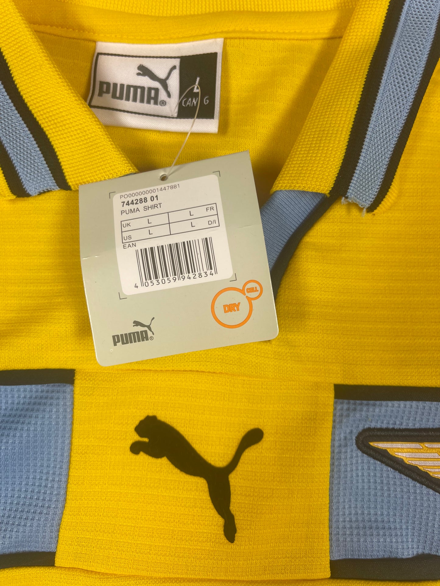 New Authentic S.S. Lazio Roma Puma Dry Cell Christian Vieri No 32 1998 - 1999 Away Third Football Shirt Size L Cirio Yellow Blue BNWT Deadstock NOS
