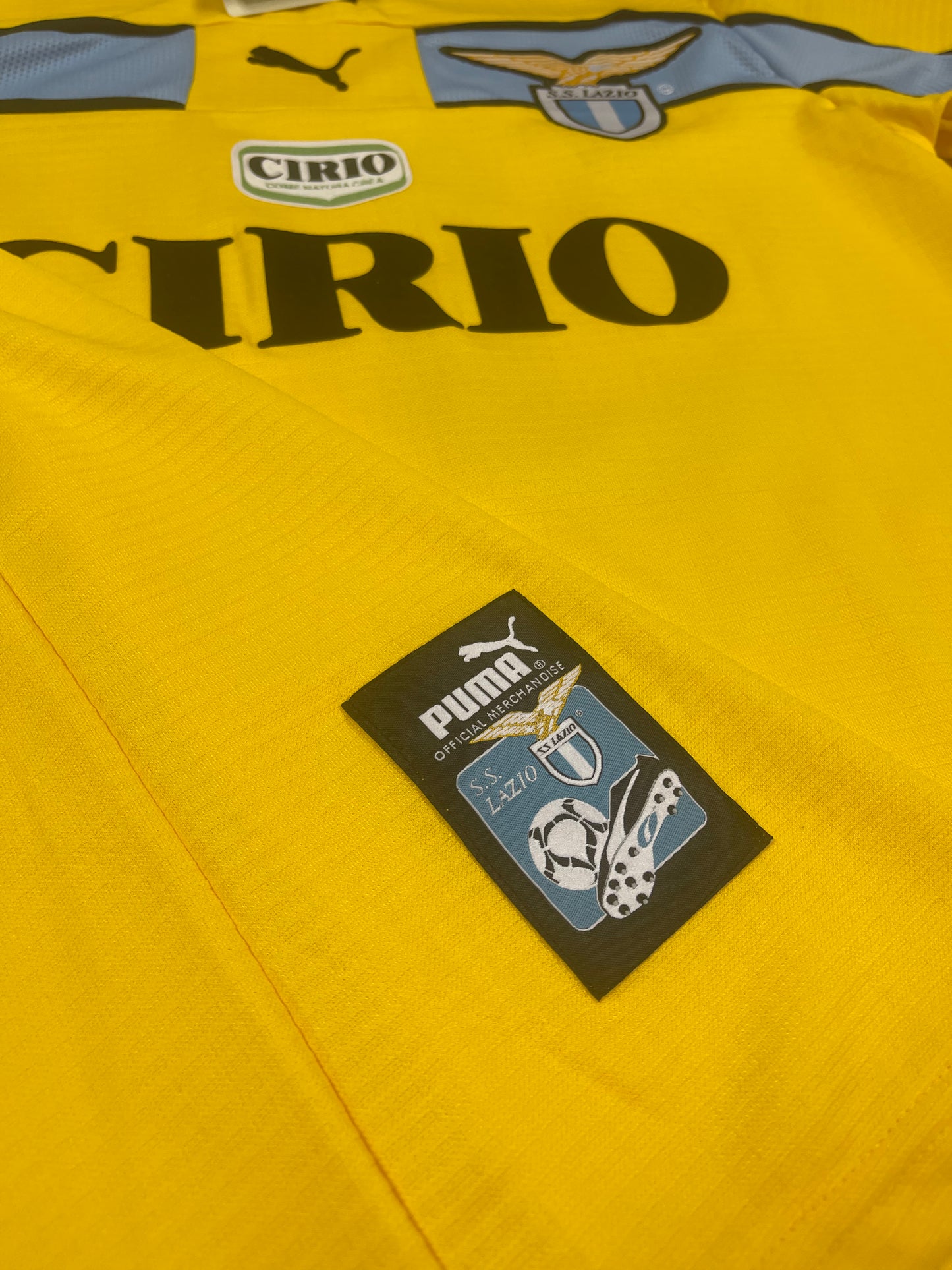 New Authentic S.S. Lazio Roma Puma Dry Cell Christian Vieri No 32 1998 - 1999 Away Third Football Shirt Size L Cirio Yellow Blue BNWT Deadstock NOS