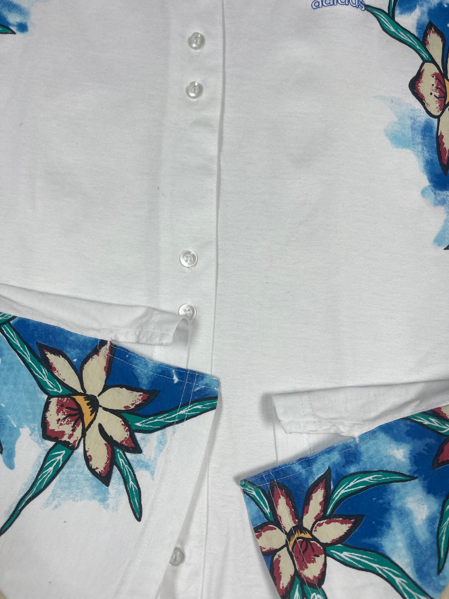 Vintage 90's Adidas Steffi Graf Tennis Shirt Floral Botanical Pattern Cotton Size M-L