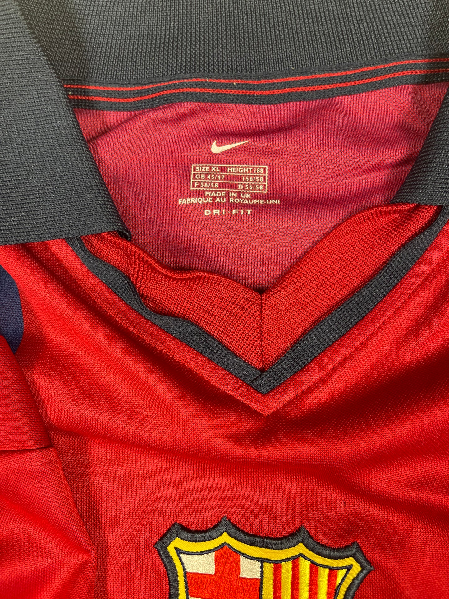 Vintage Barcelona Nike 1999 - 2001 Home Football Shirt Cactus Jack Travis Scott Skeletal Graphic DRI FIT 1899 Centenary Red Blue Made in UK Size XL