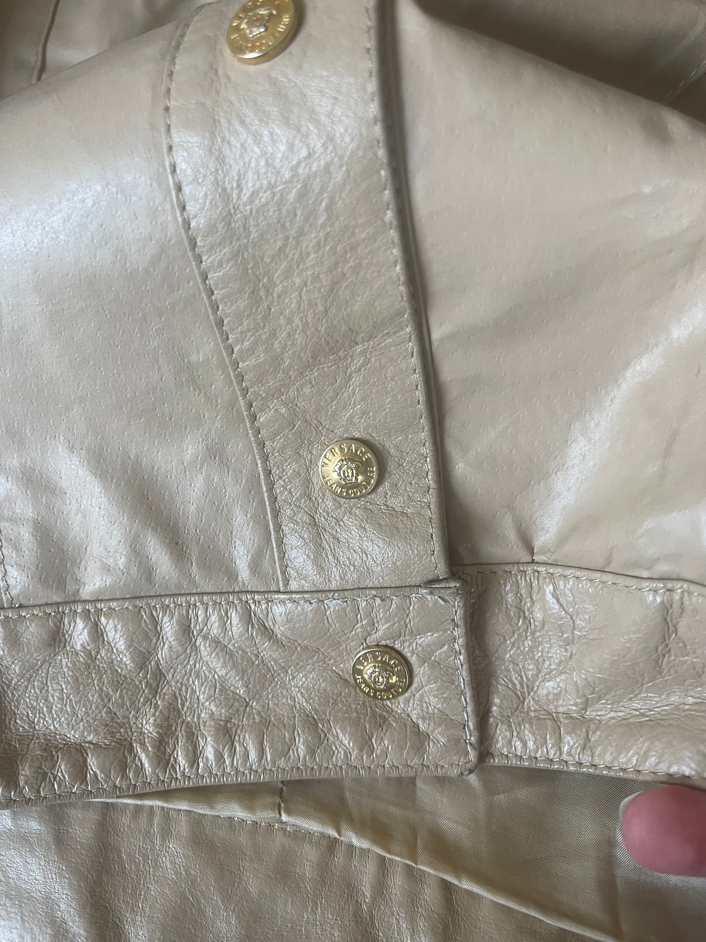 Vintage Y2K Versace Jeans Couture Leather Jacket Made in Italy Size M Beige