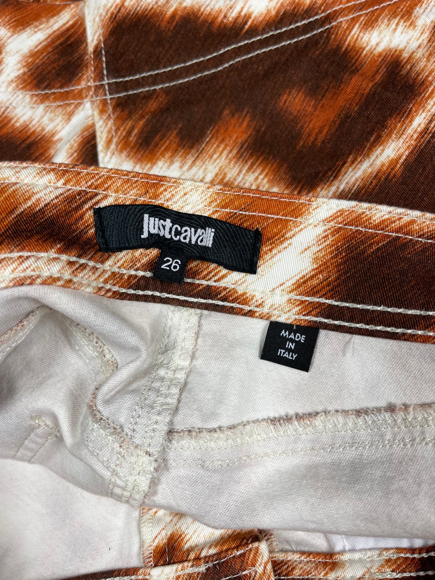 Y2K Just Cavalli Mini Skirt Low Waist Animal Print Made in Italy Size 26 Cotton Skin Tight