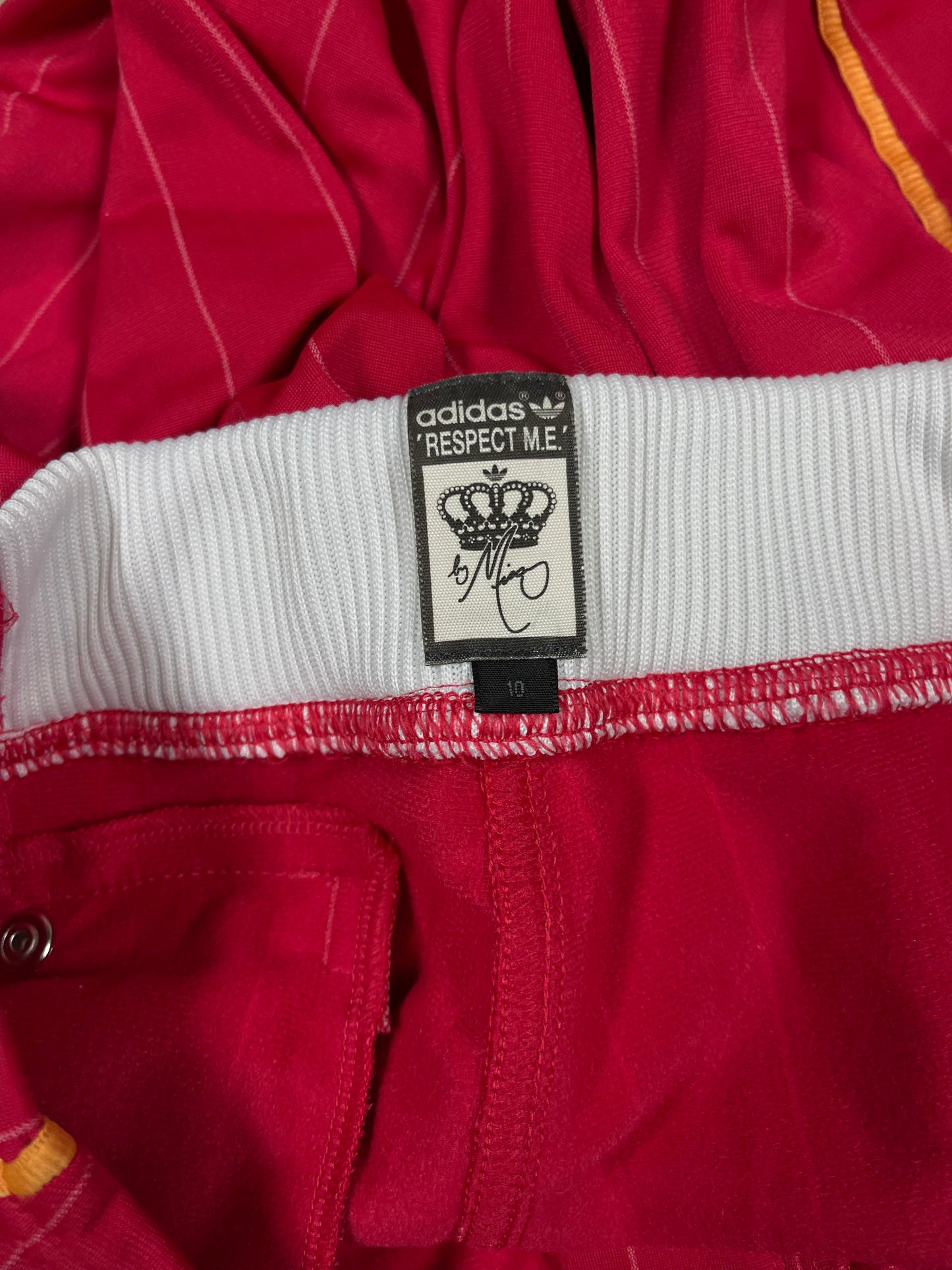 Y2K Adidas Missy Elliott Respect Me Low Waist Track Pants Red Stripes Size S - M 3/4 Length Pants 2006