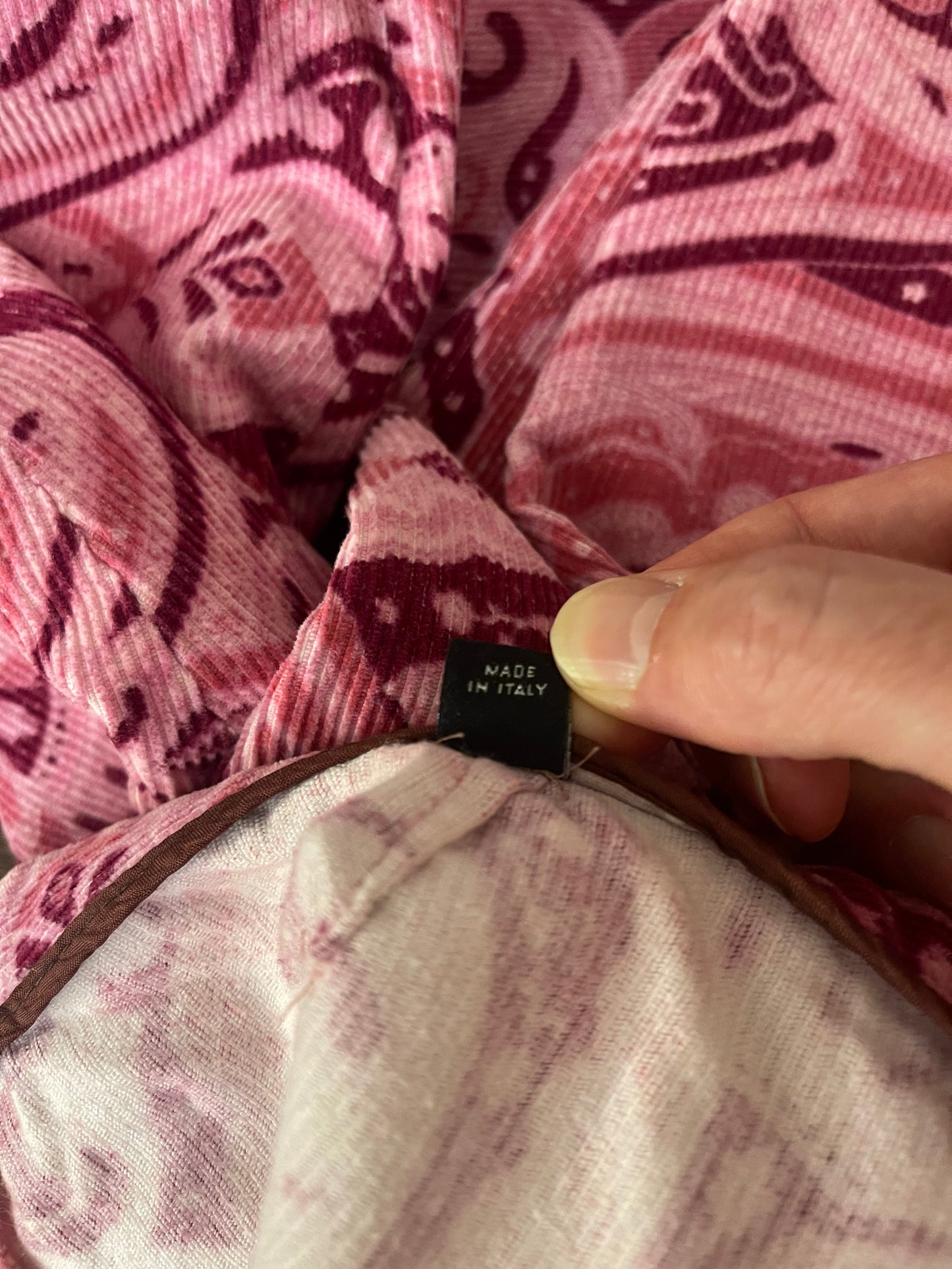 Y2K D&G Dolce & Gabbana Bootcut Pants Trousers Ittierre Spa Retro Psychedelic Paisley Barbie Pink & Plum Art Nouveau Vibe Corduroy Low Waist Made in Italy Size S-M