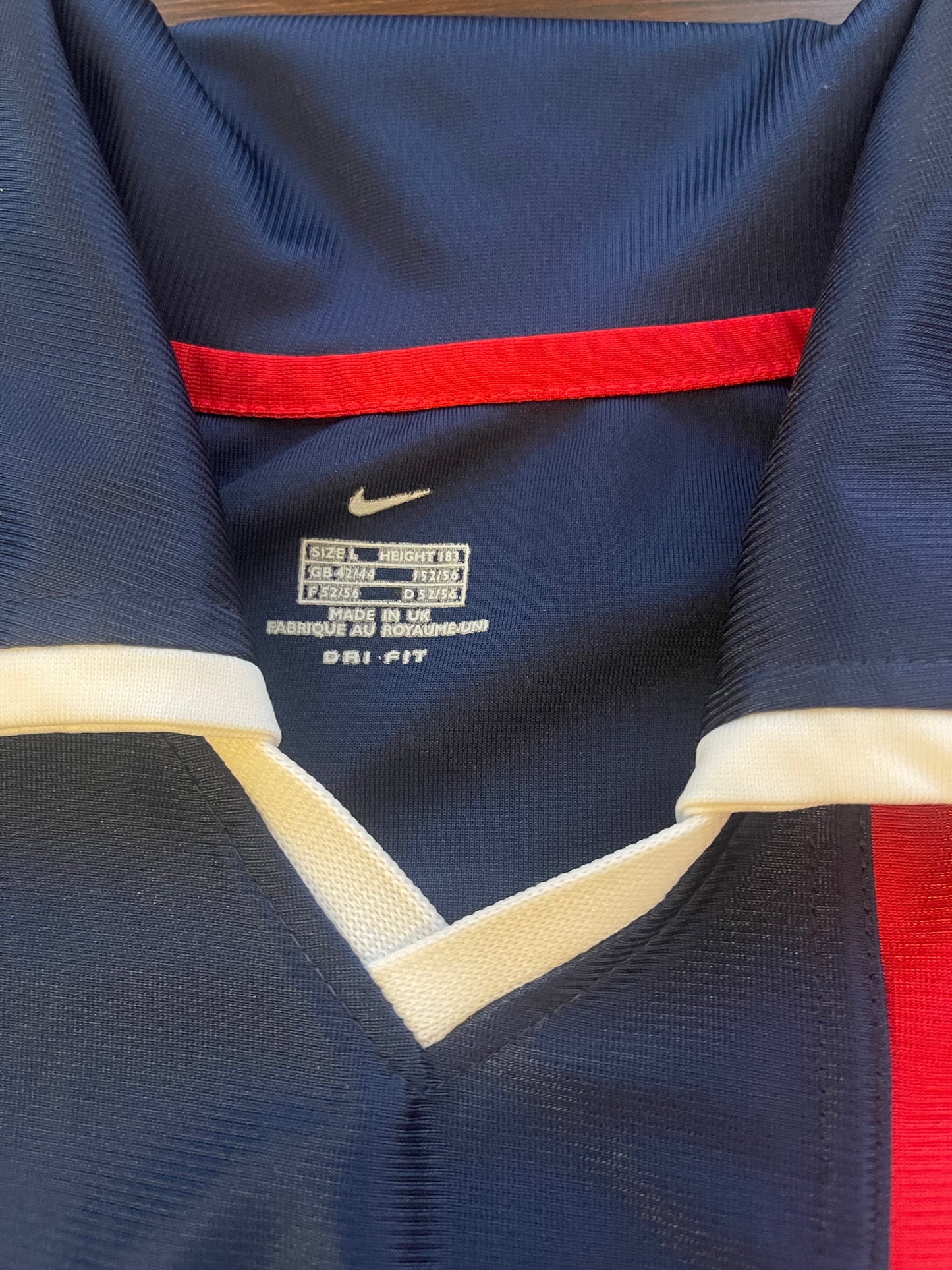 ⚽️Grail Y2K Vintage PSG Paris Saint Germain Nike Dri - Fit 2001 - 2002 Home Football Shirt Shiny Opel Blue Red Size L Made in UK