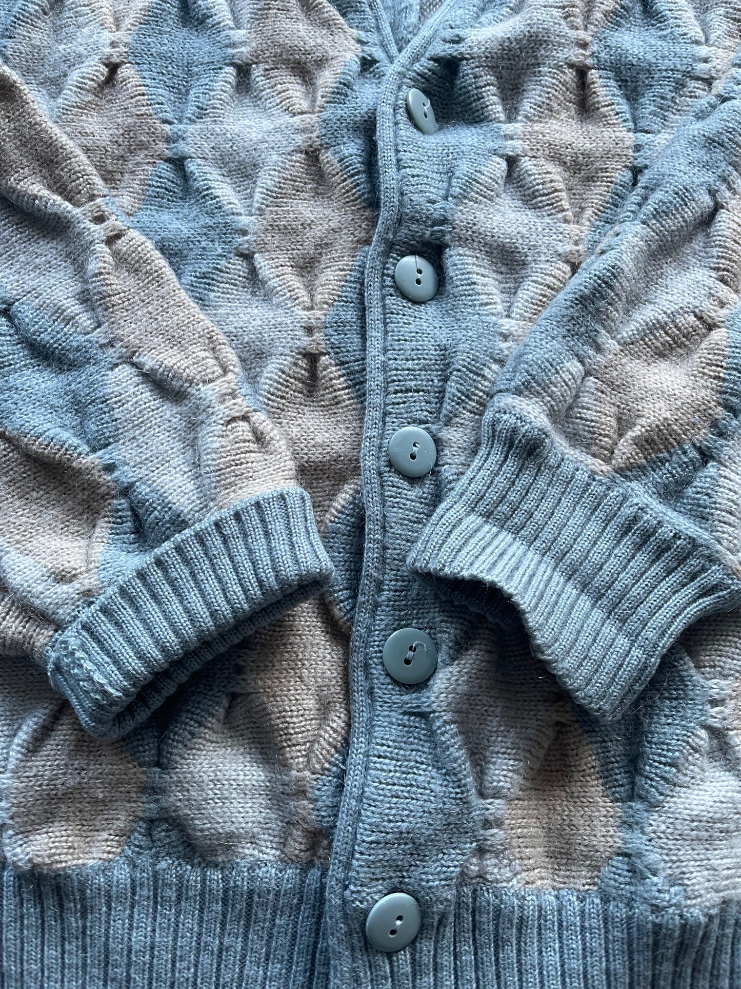 Vintage 80's Lacoste Chemise Cardigan Made in Spain Size M L Soft Grey Earthy Beige Stormy Blue