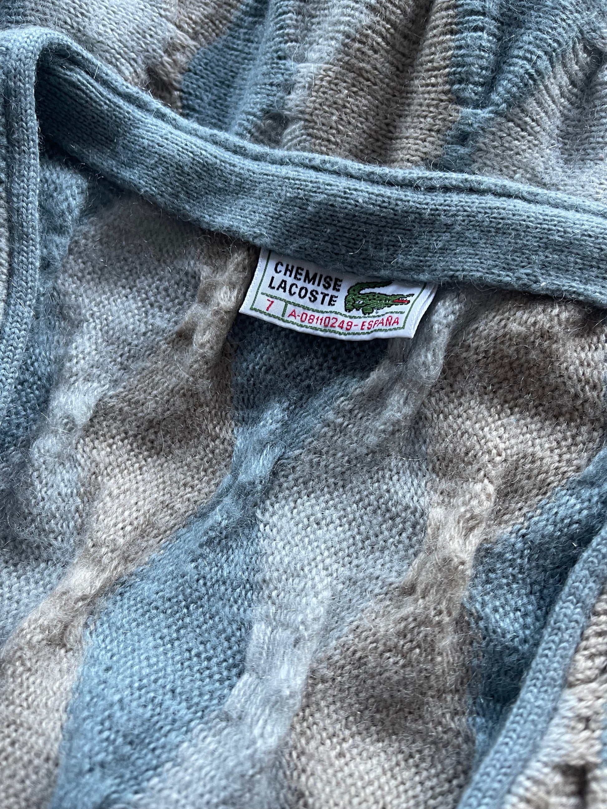 Vintage 80's Lacoste Chemise Cardigan Made in Spain Size M L Soft Grey Earthy Beige Stormy Blue