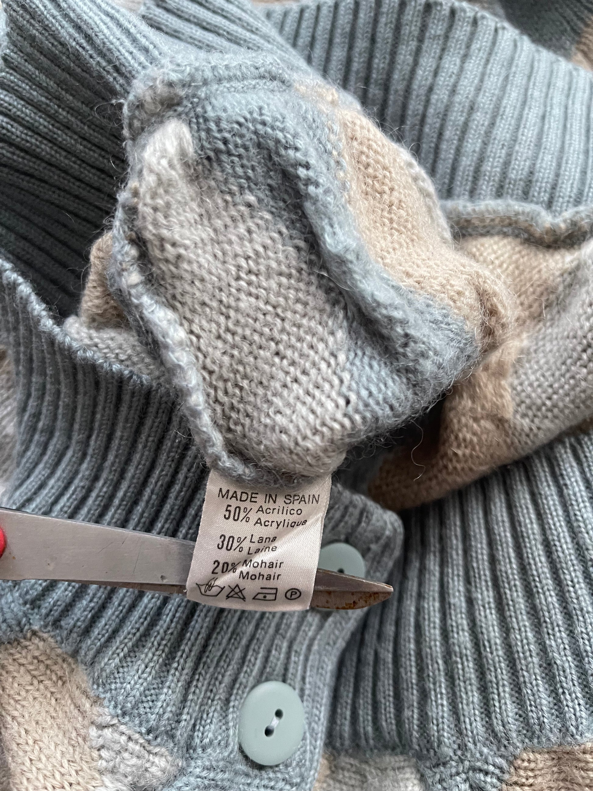 Vintage 80's Lacoste Chemise Cardigan Made in Spain Size M L Soft Grey Earthy Beige Stormy Blue