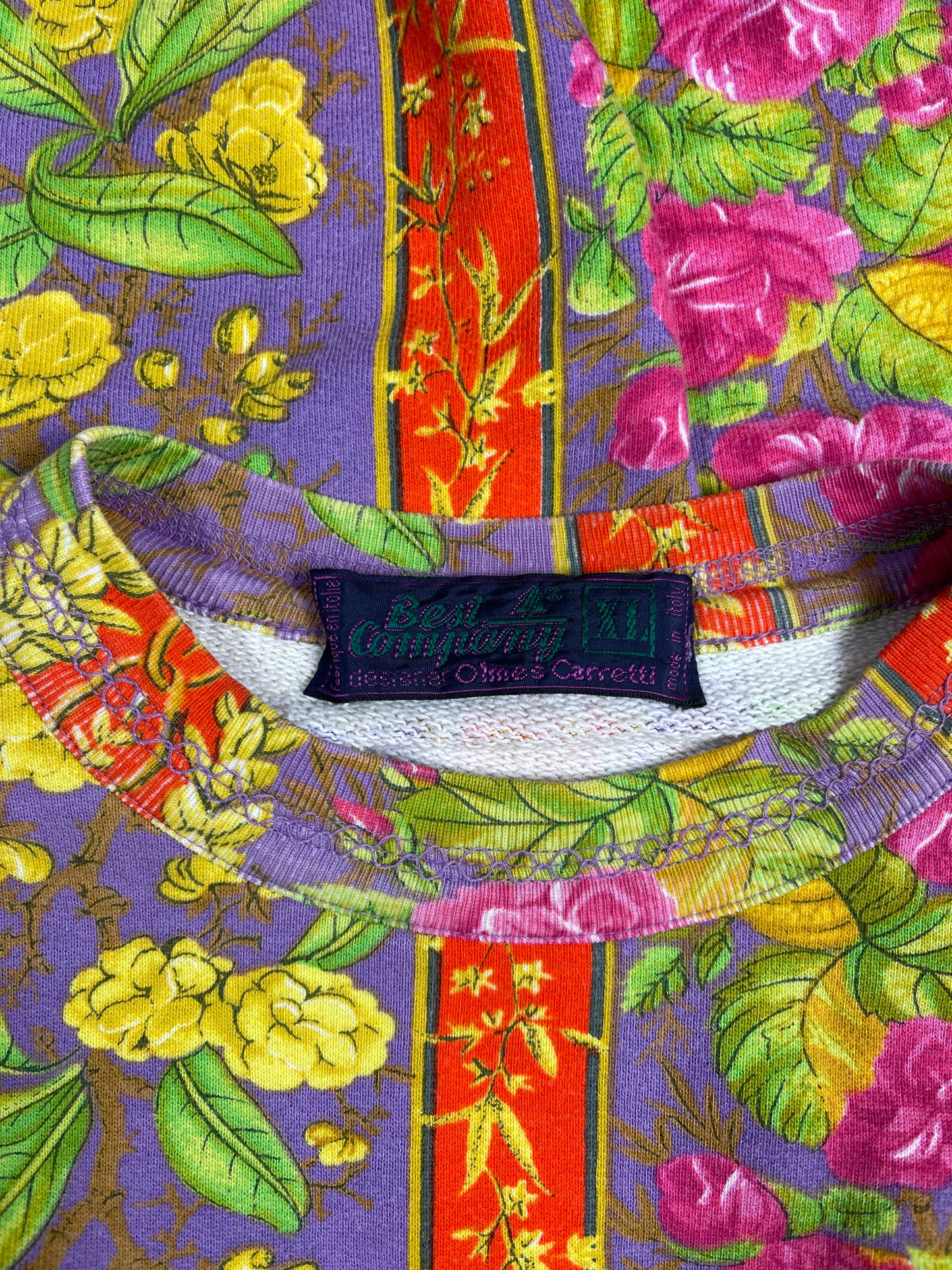 Vintage 90's Best Company Paninaro Floral Botanical Colourful Amalfi Pattern Vibe Sweatshirt Crew Neck Made in Italy Size M-L