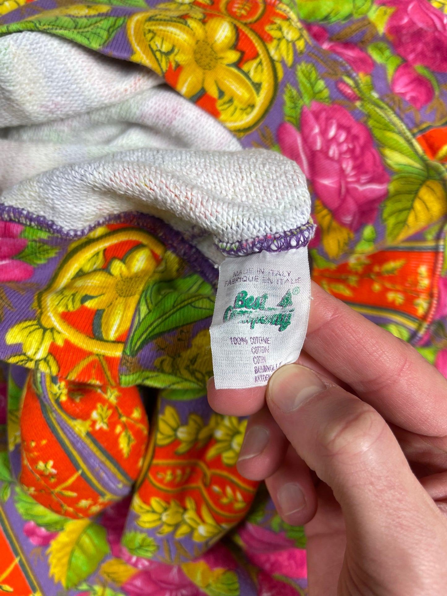 Vintage 90's Best Company Paninaro Floral Botanical Colourful Amalfi Pattern Vibe Sweatshirt Crew Neck Made in Italy Size M-L